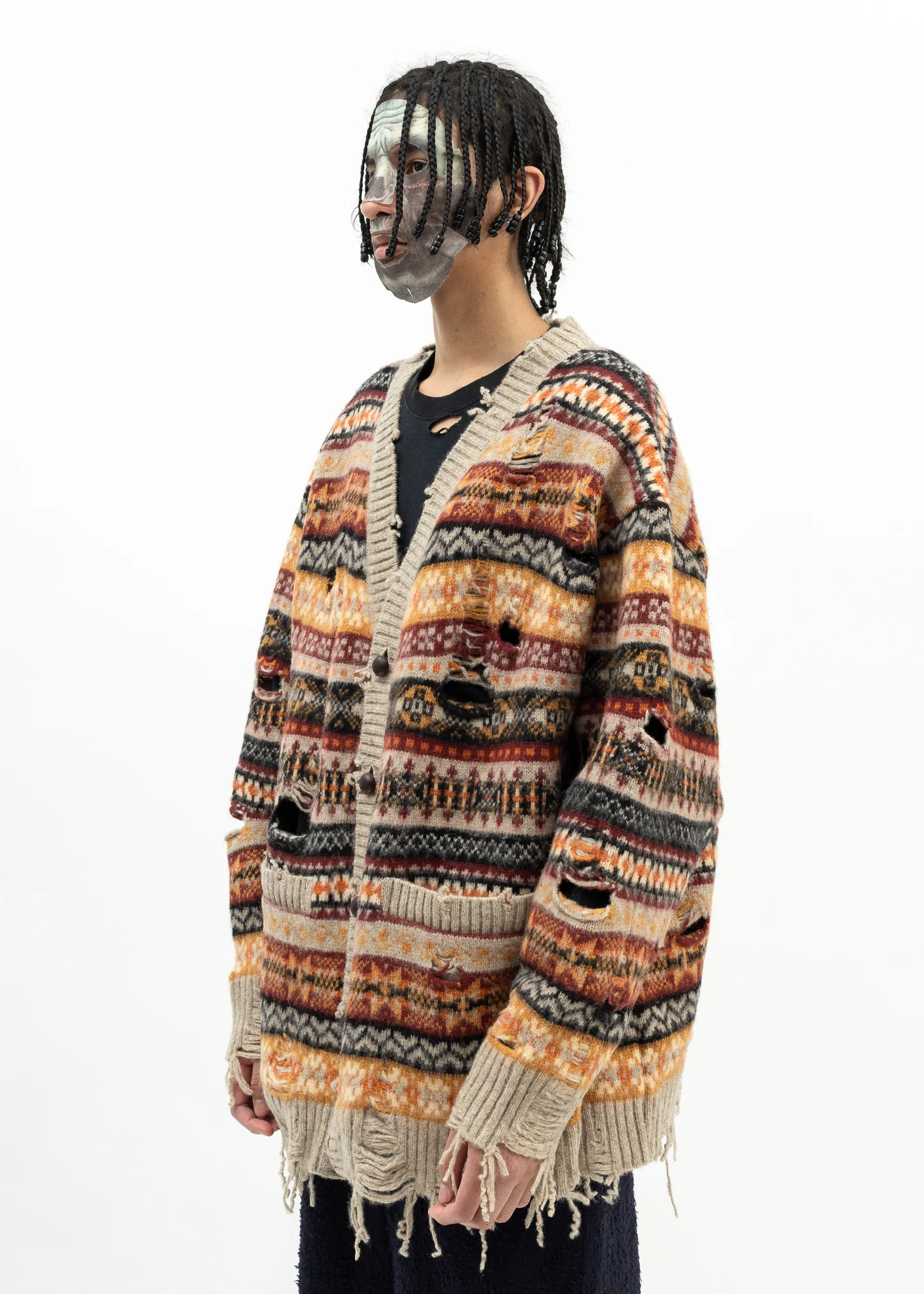 BEIGE OVERSIZED FAIR-ISLE CARDIGAN - Image 3