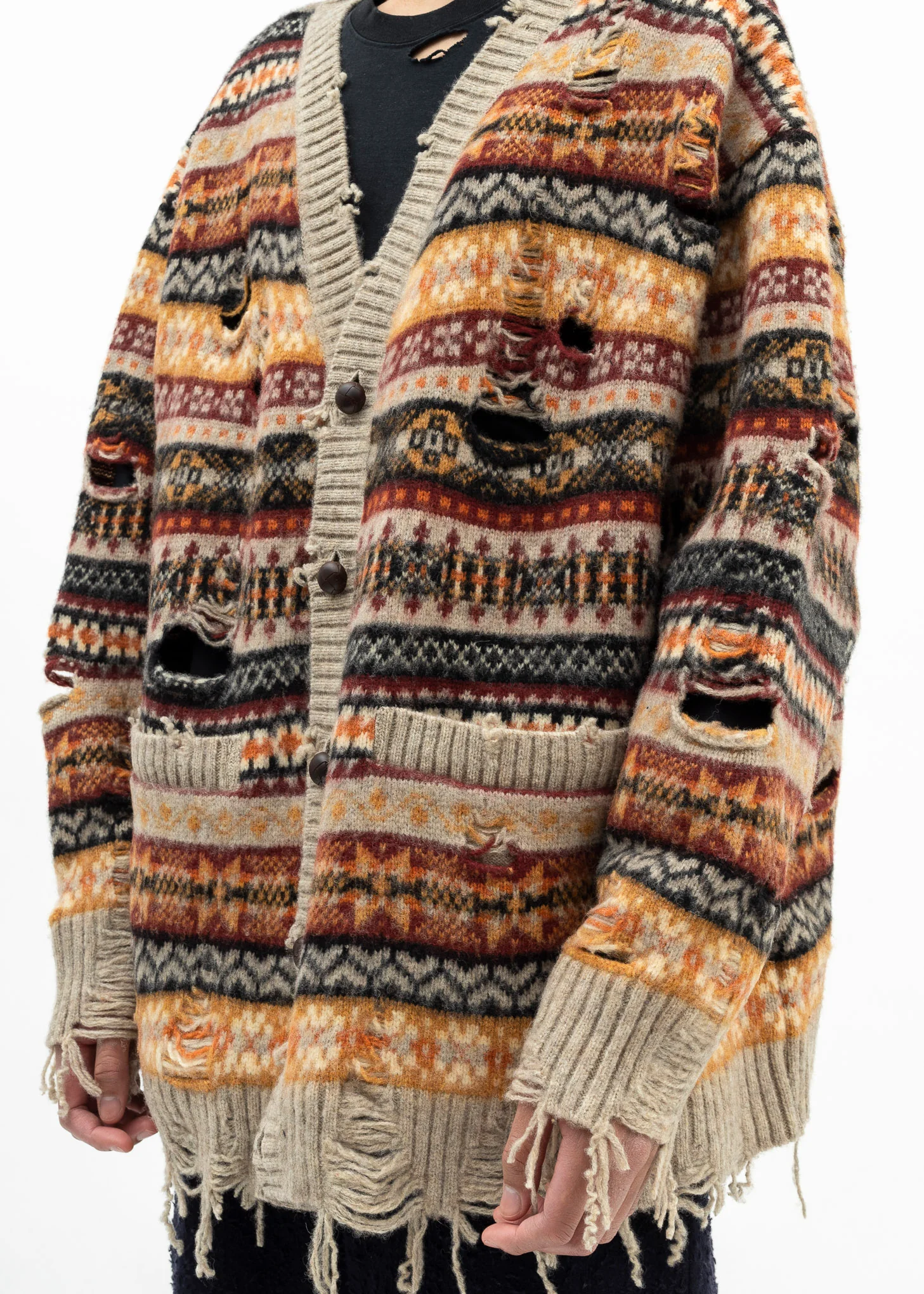BEIGE OVERSIZED FAIR-ISLE CARDIGAN - Image 4