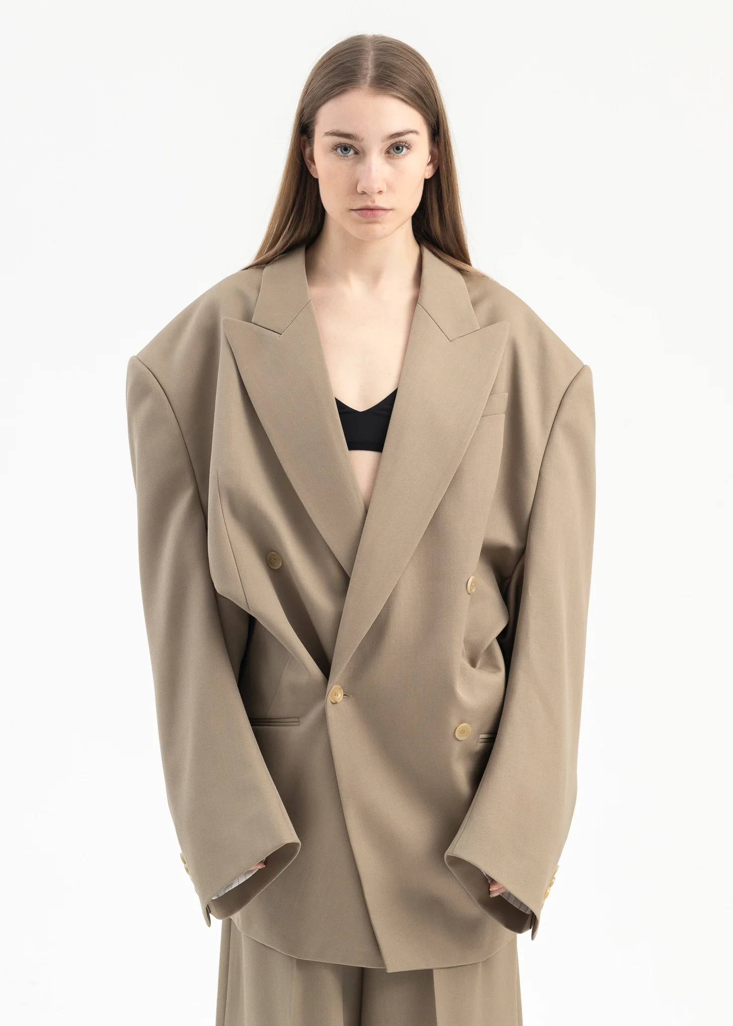 Beige Peaked Lapel Blazer