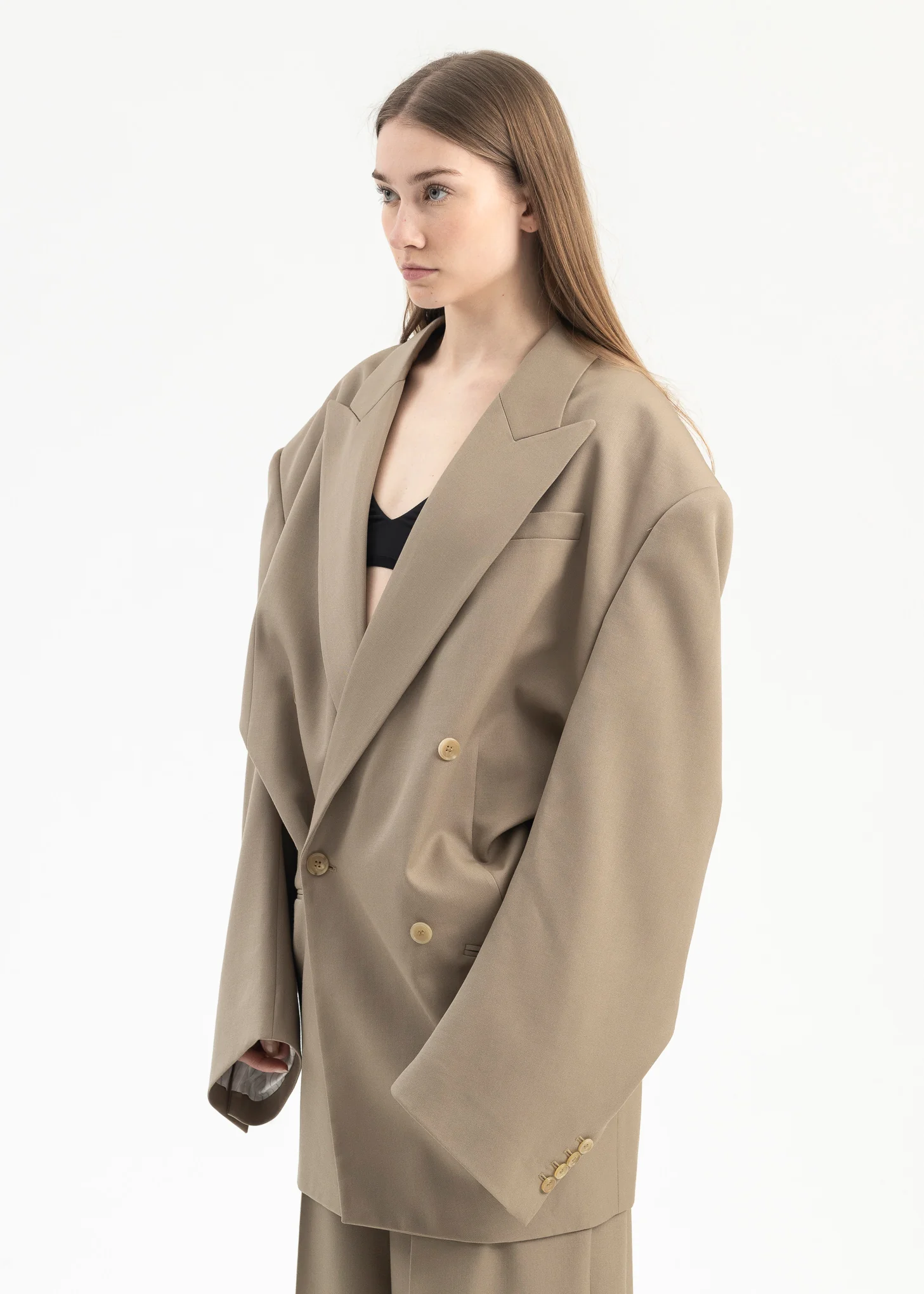 Beige Peaked Lapel Blazer - Image 2