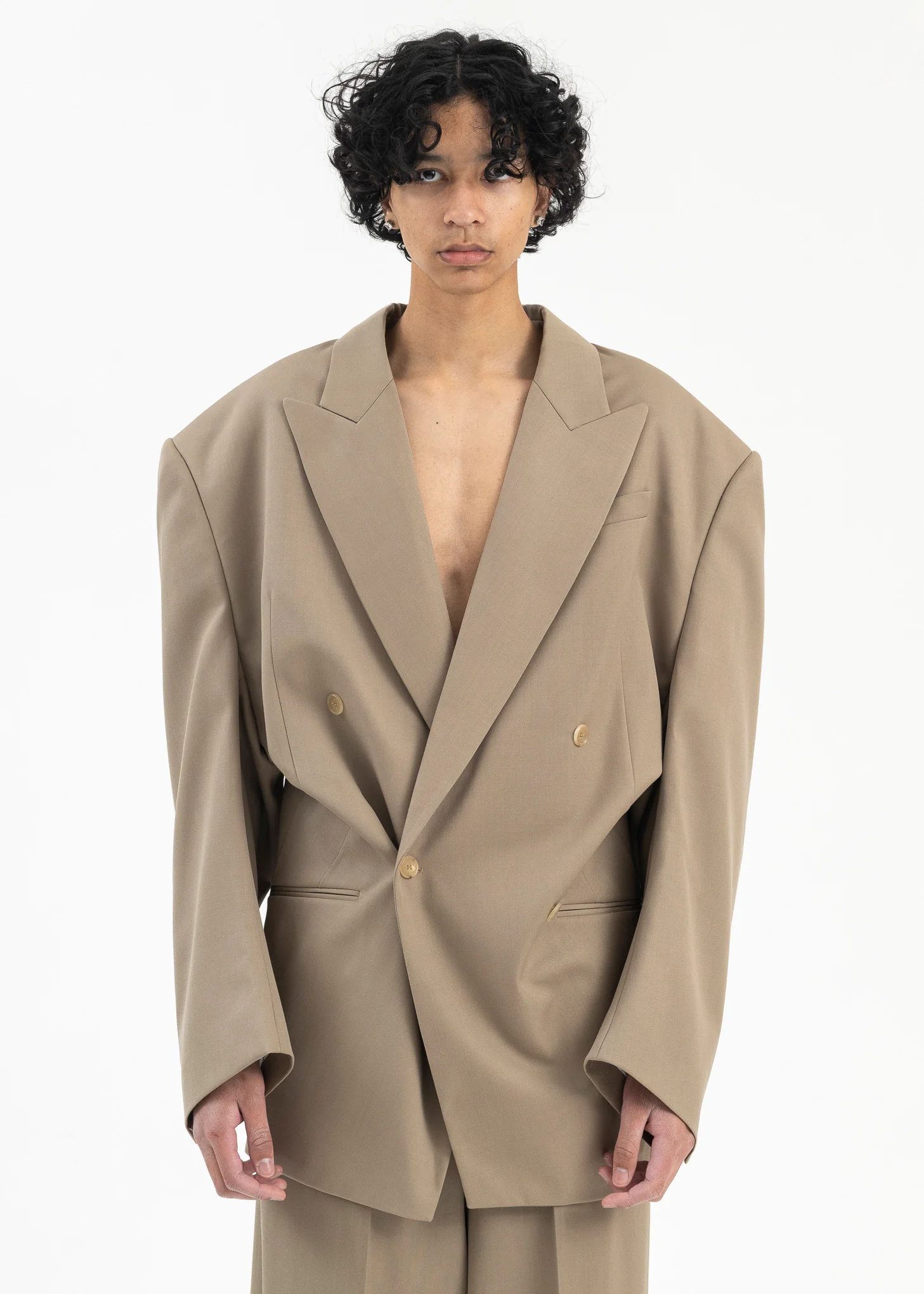 Beige Peaked Lapel Blazer