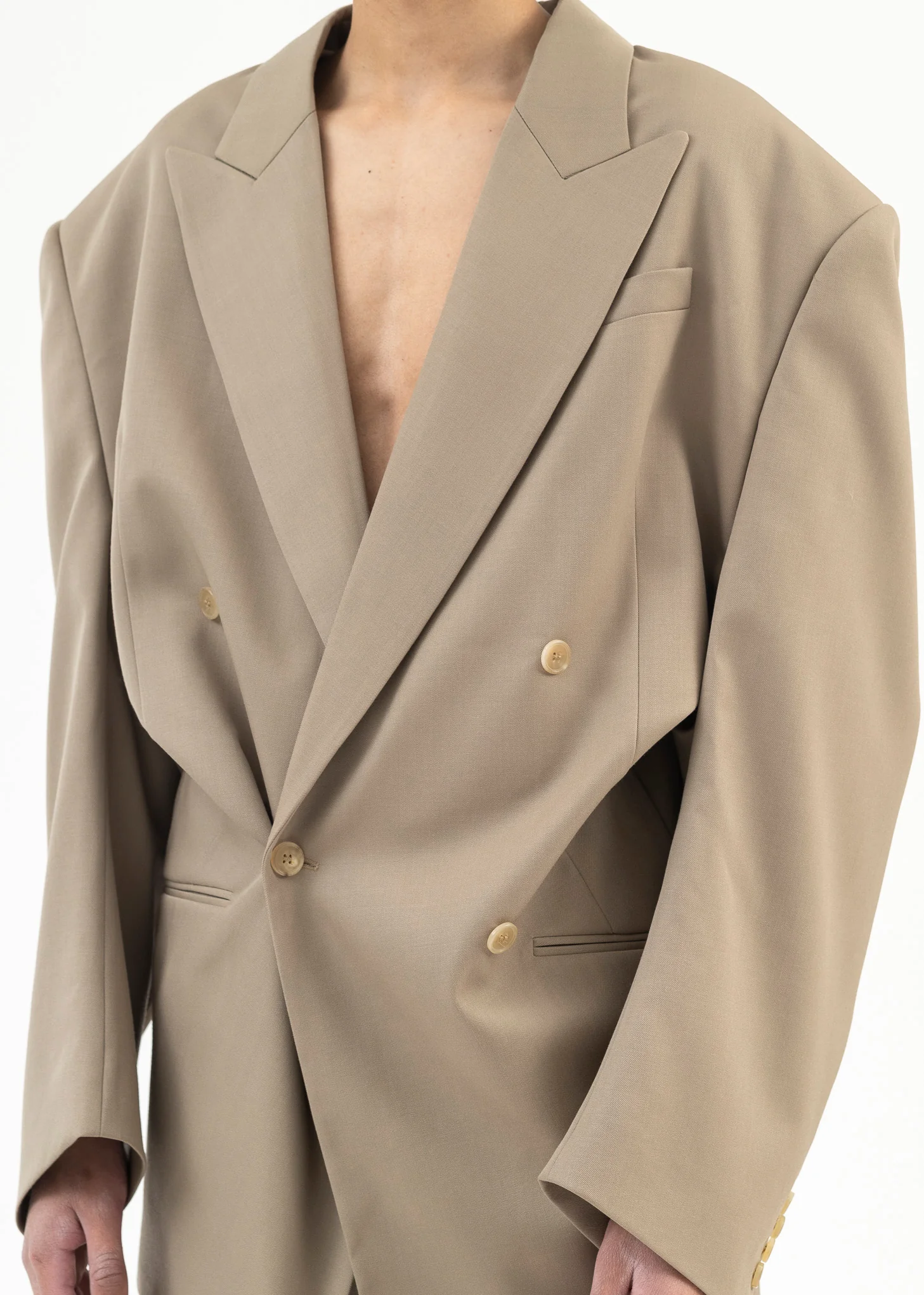 Beige Peaked Lapel Blazer - Image 2
