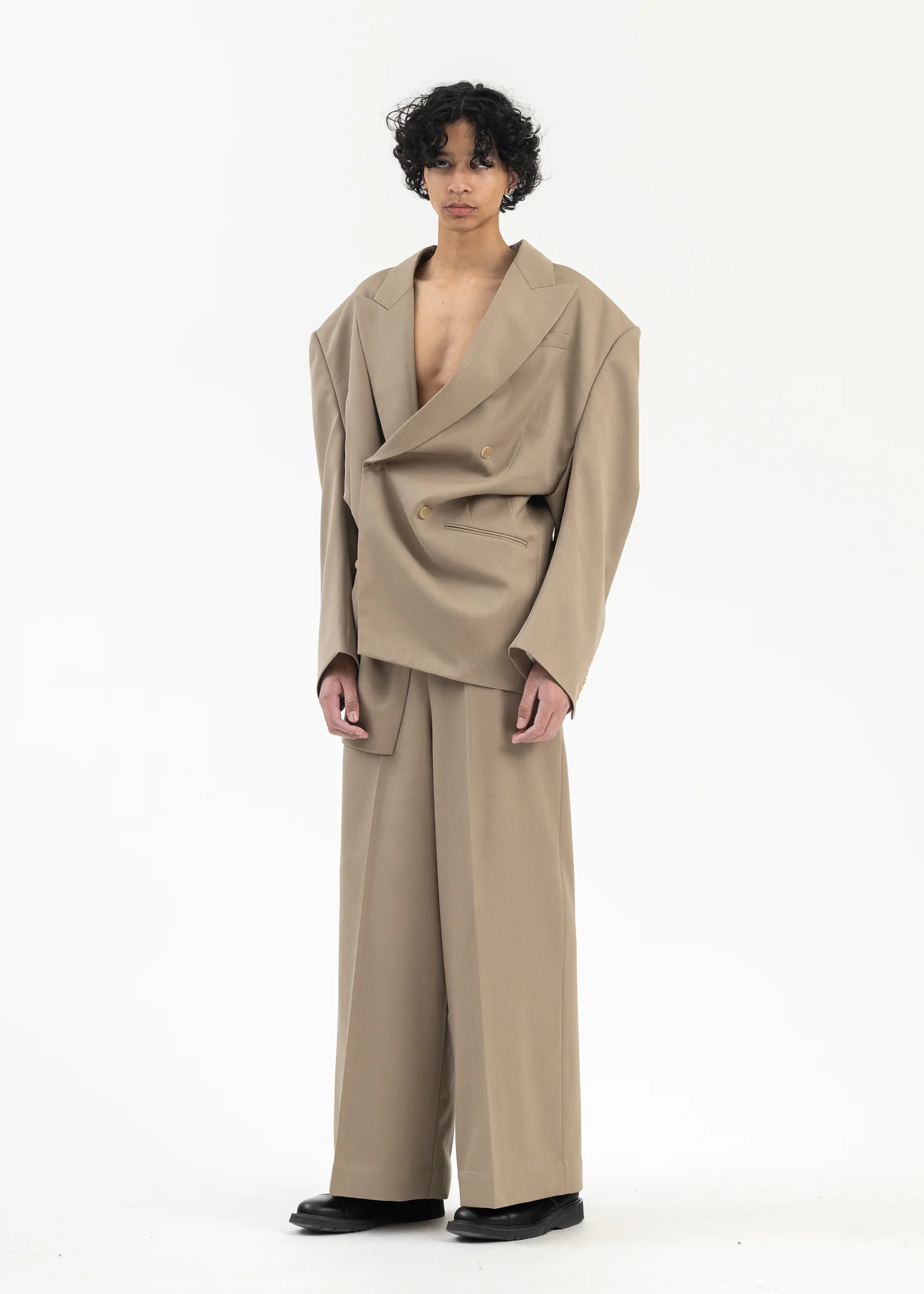 Beige Peaked Lapel Blazer - Image 6