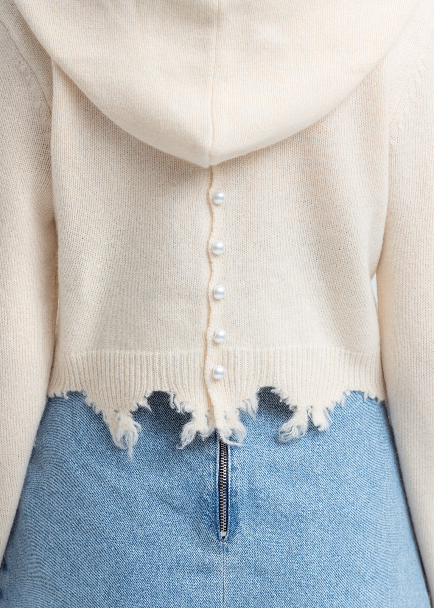 Beige Destroyed Cropped Hoodie - Image 4