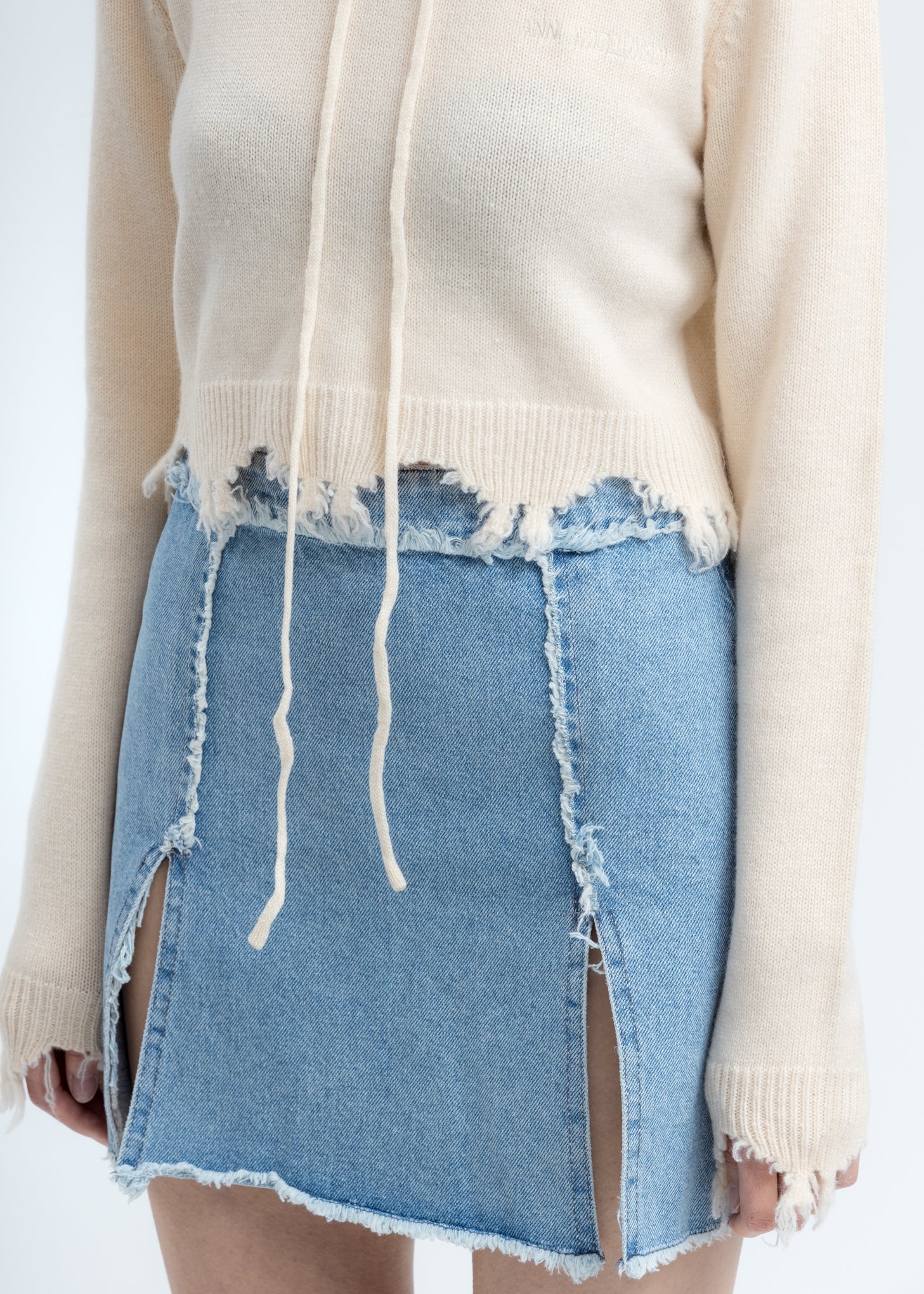 Beige Destroyed Cropped Hoodie - Image 5