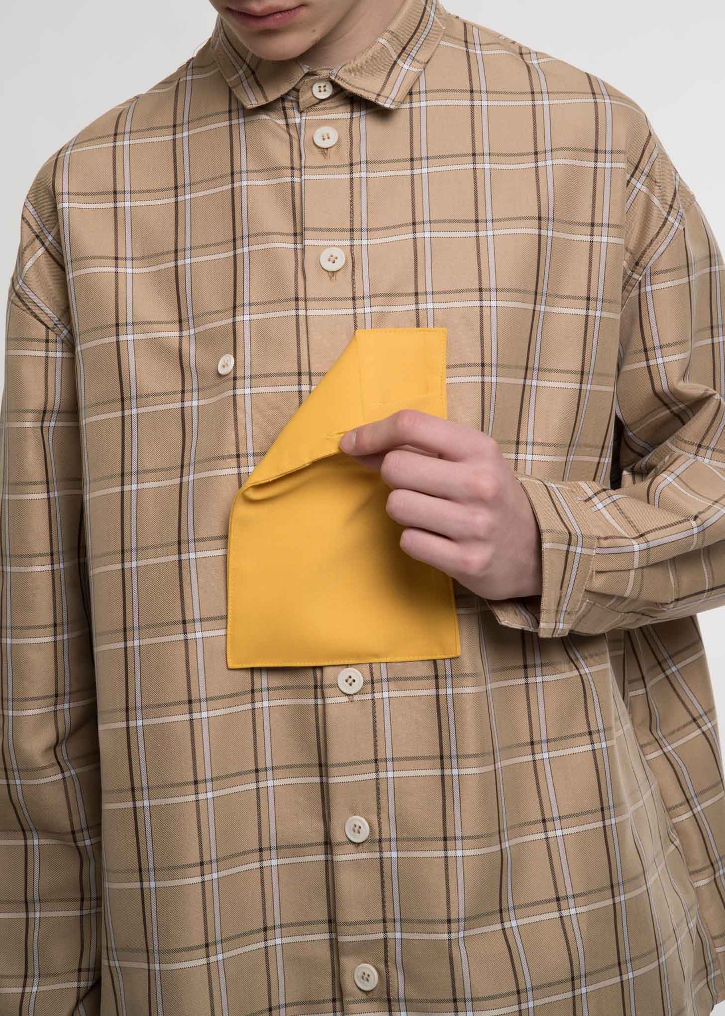Beige Check Pocket Detail Shirt - Image 2