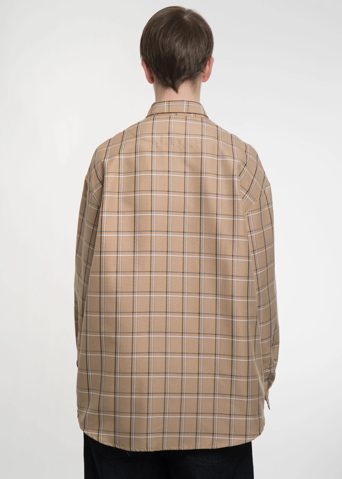 Beige Check Pocket Detail Shirt - Image 3