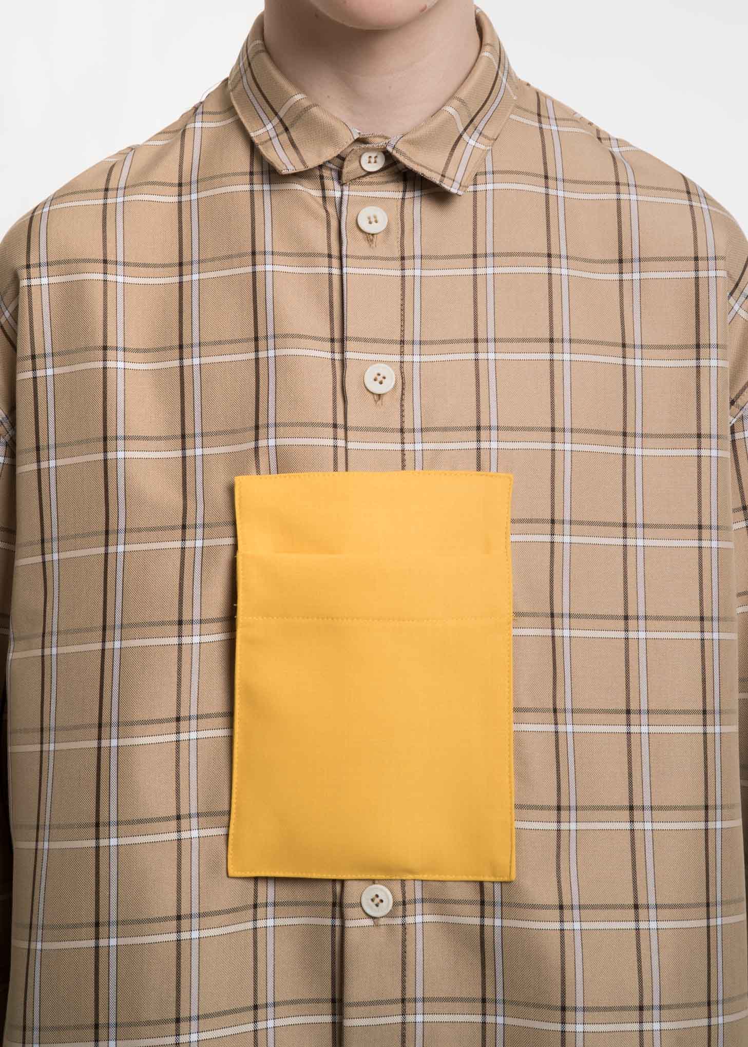 Beige Check Pocket Detail Shirt - Image 4