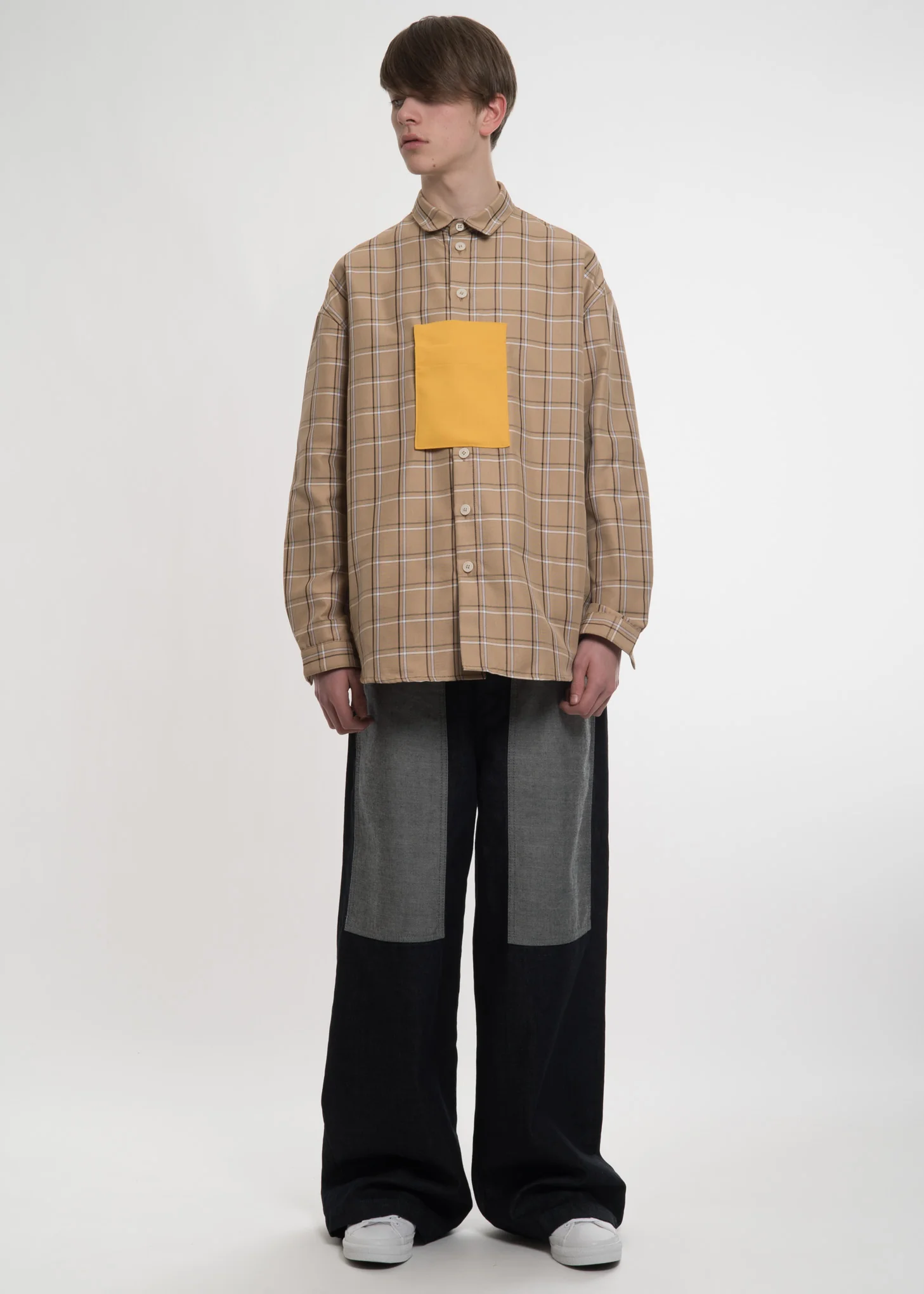 Beige Check Pocket Detail Shirt - Image 5