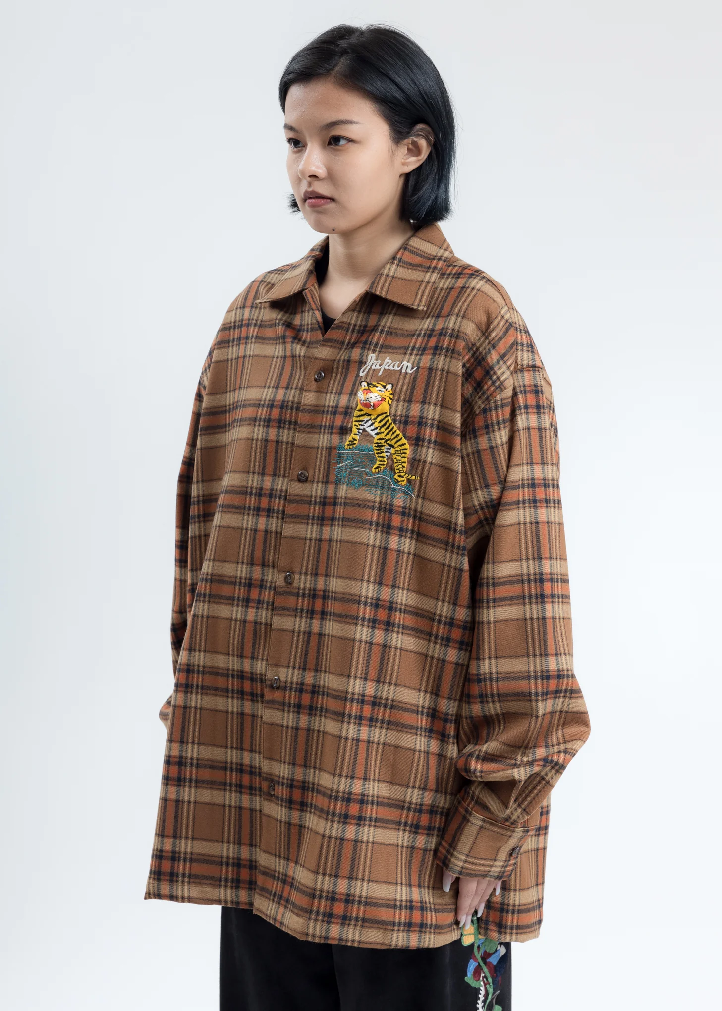 Beige Puppet Animal Embroidery Check Shirt - Image 4