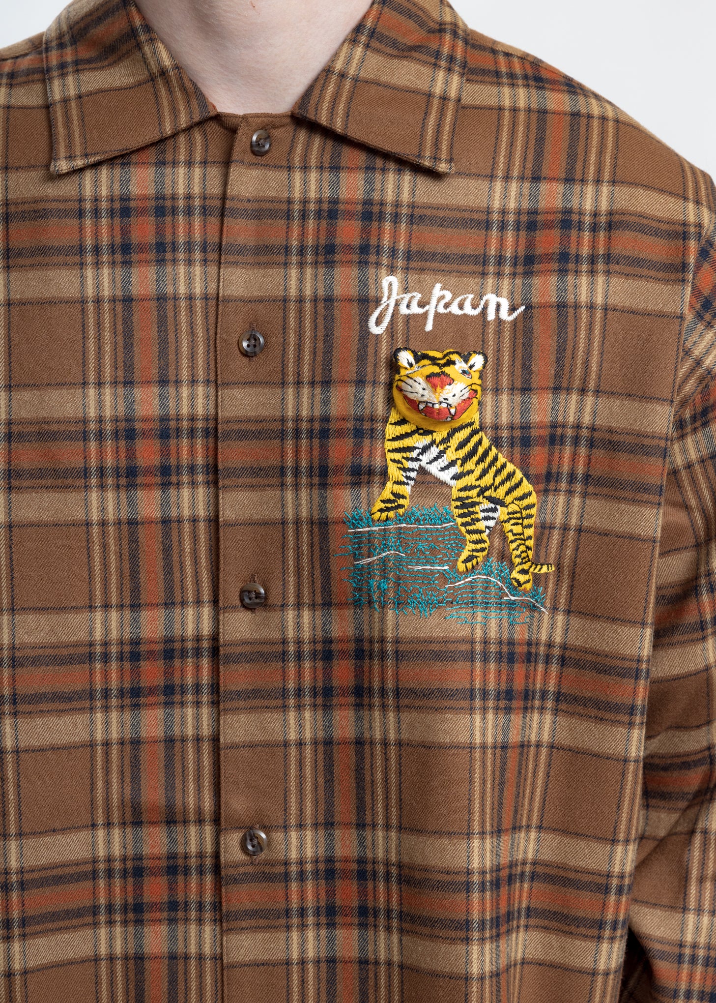 Beige Puppet Animal Embroidery Check Shirt - Image 2