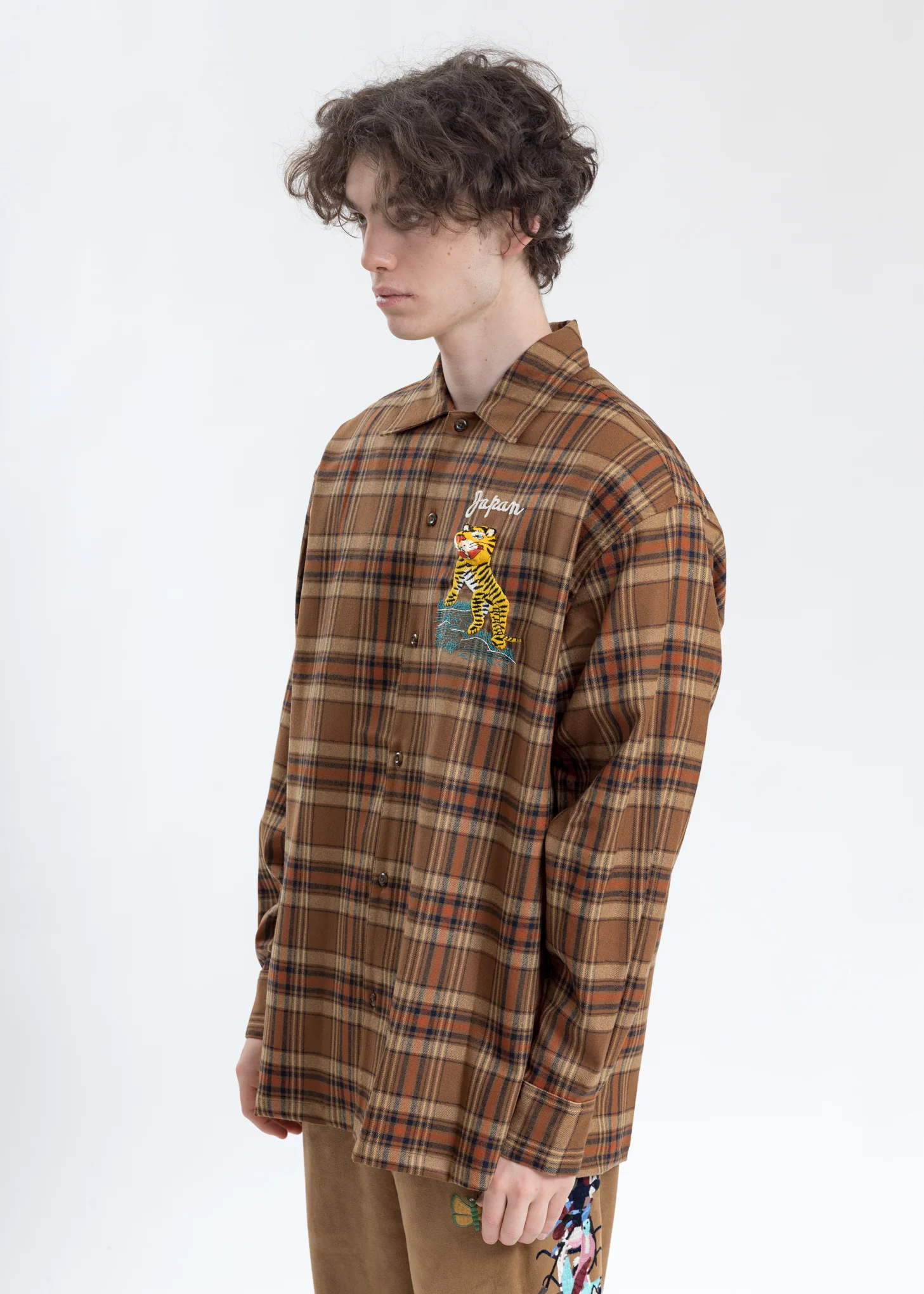 Beige Puppet Animal Embroidery Check Shirt - Image 3