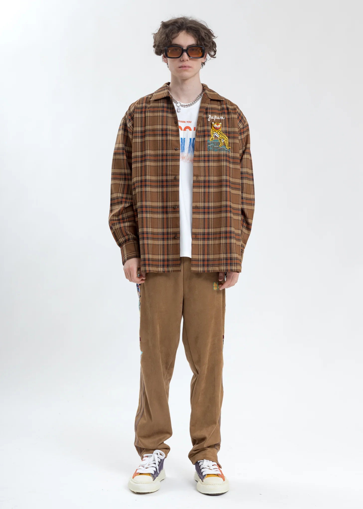 Beige Puppet Animal Embroidery Check Shirt - Image 6