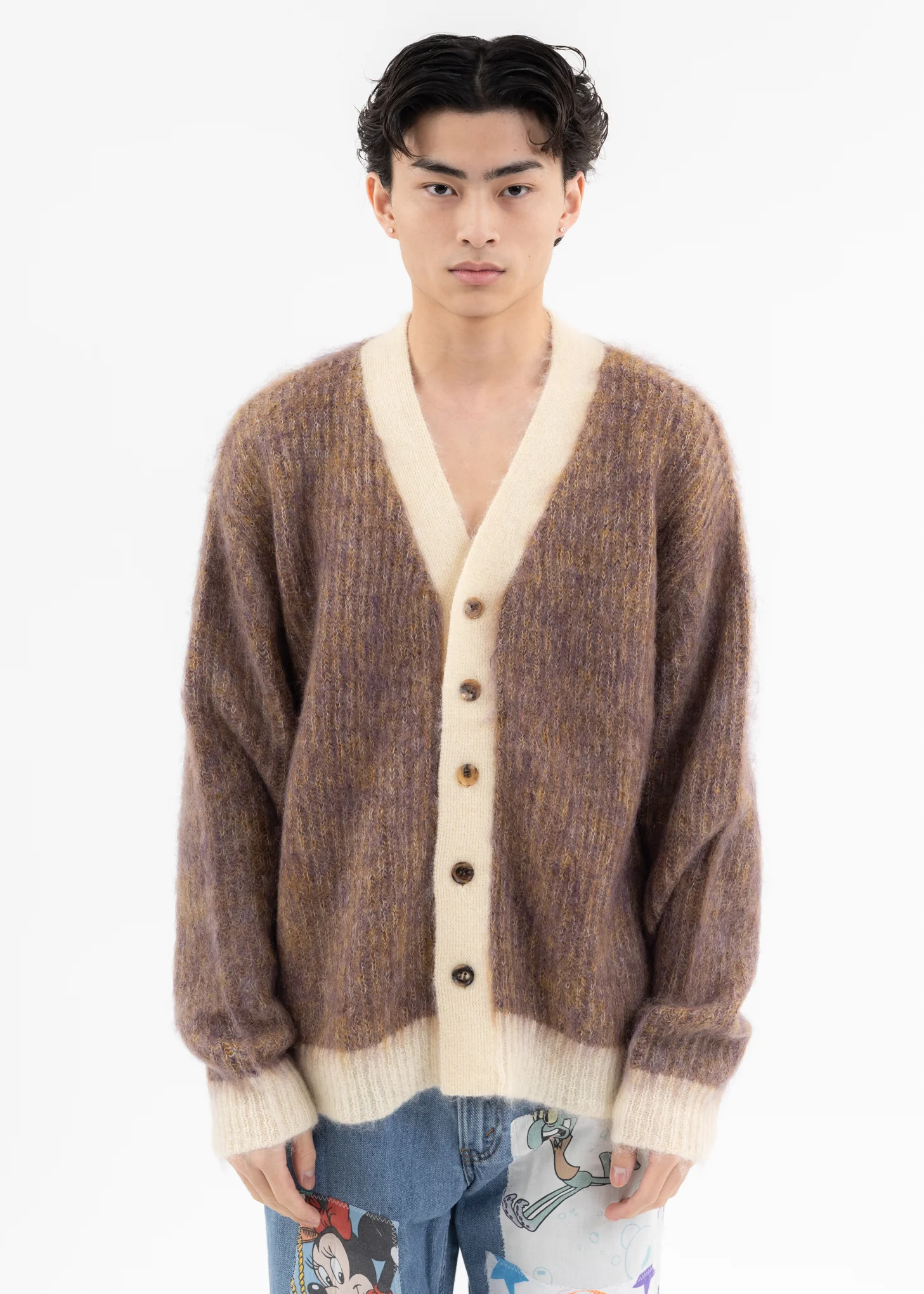 Beige SHAGGY KNIT CARDIGAN