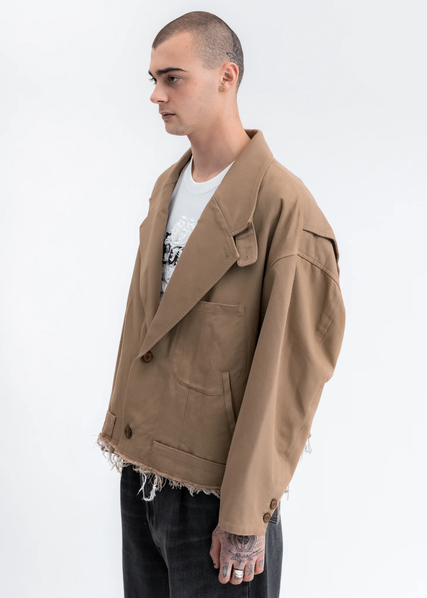 Beige Silk Chino Cut Off Jacket - Image 3