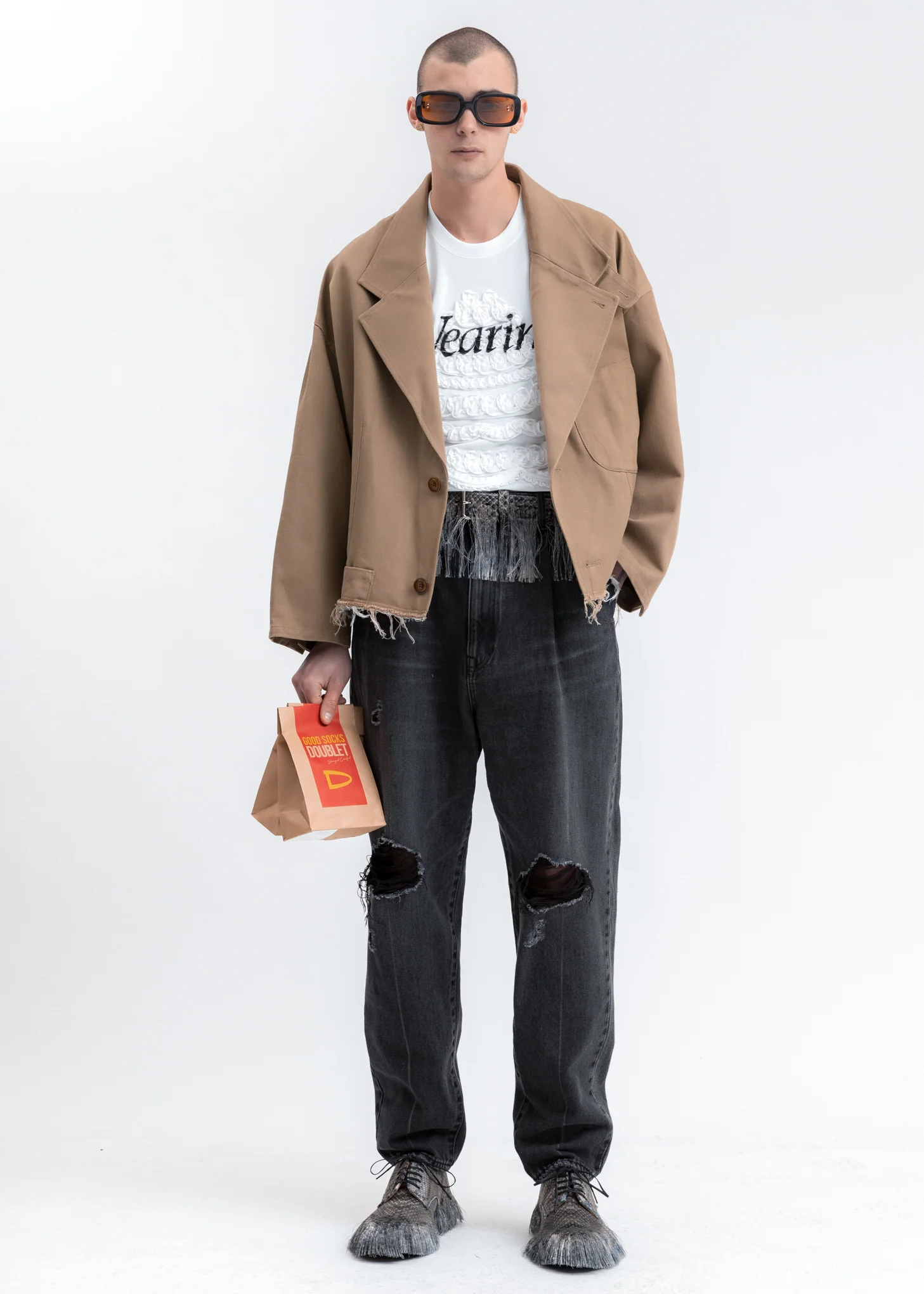 Beige Silk Chino Cut Off Jacket - Image 5