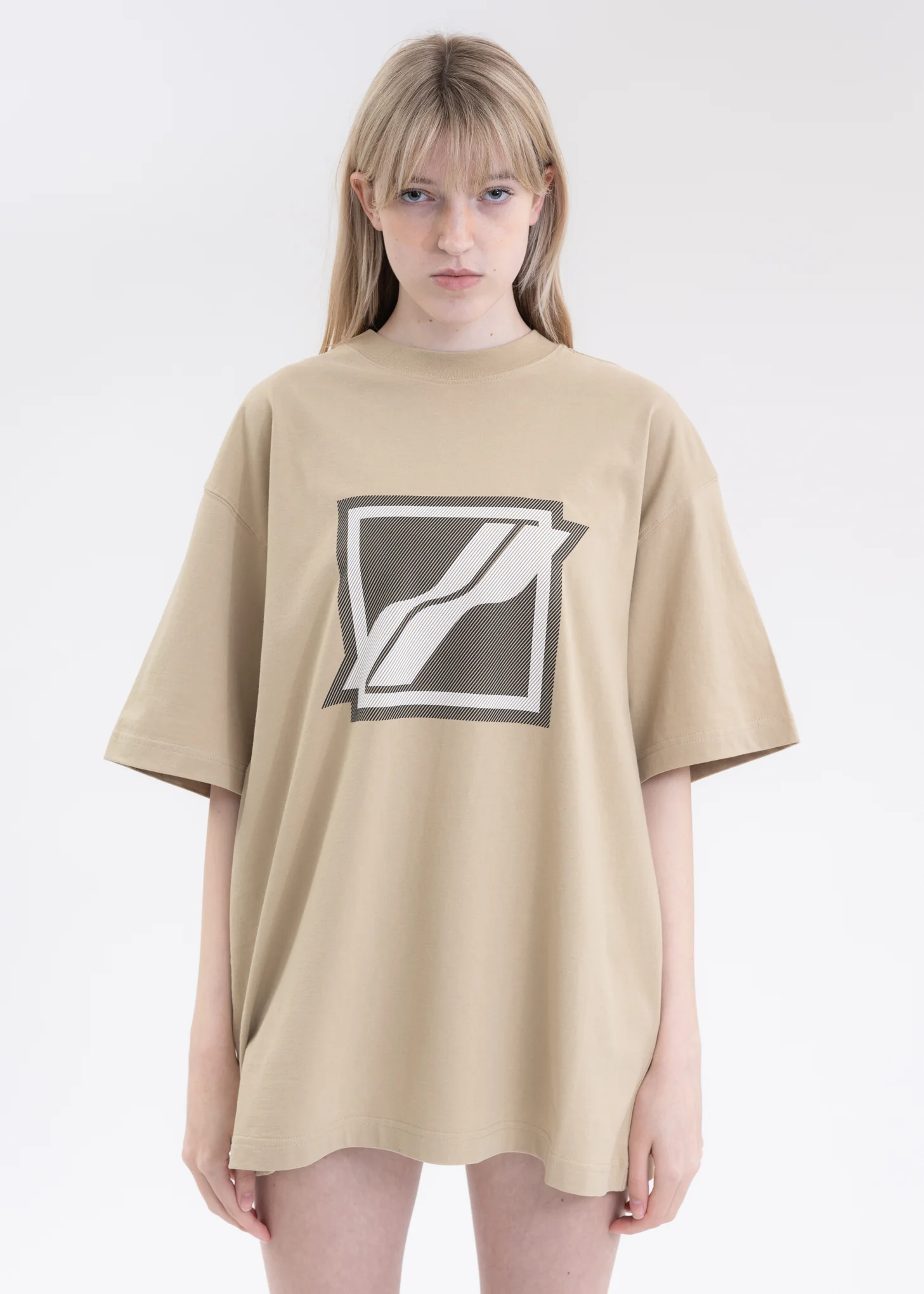 BEIGE STRIPE BIG LOGO T-SHIRT