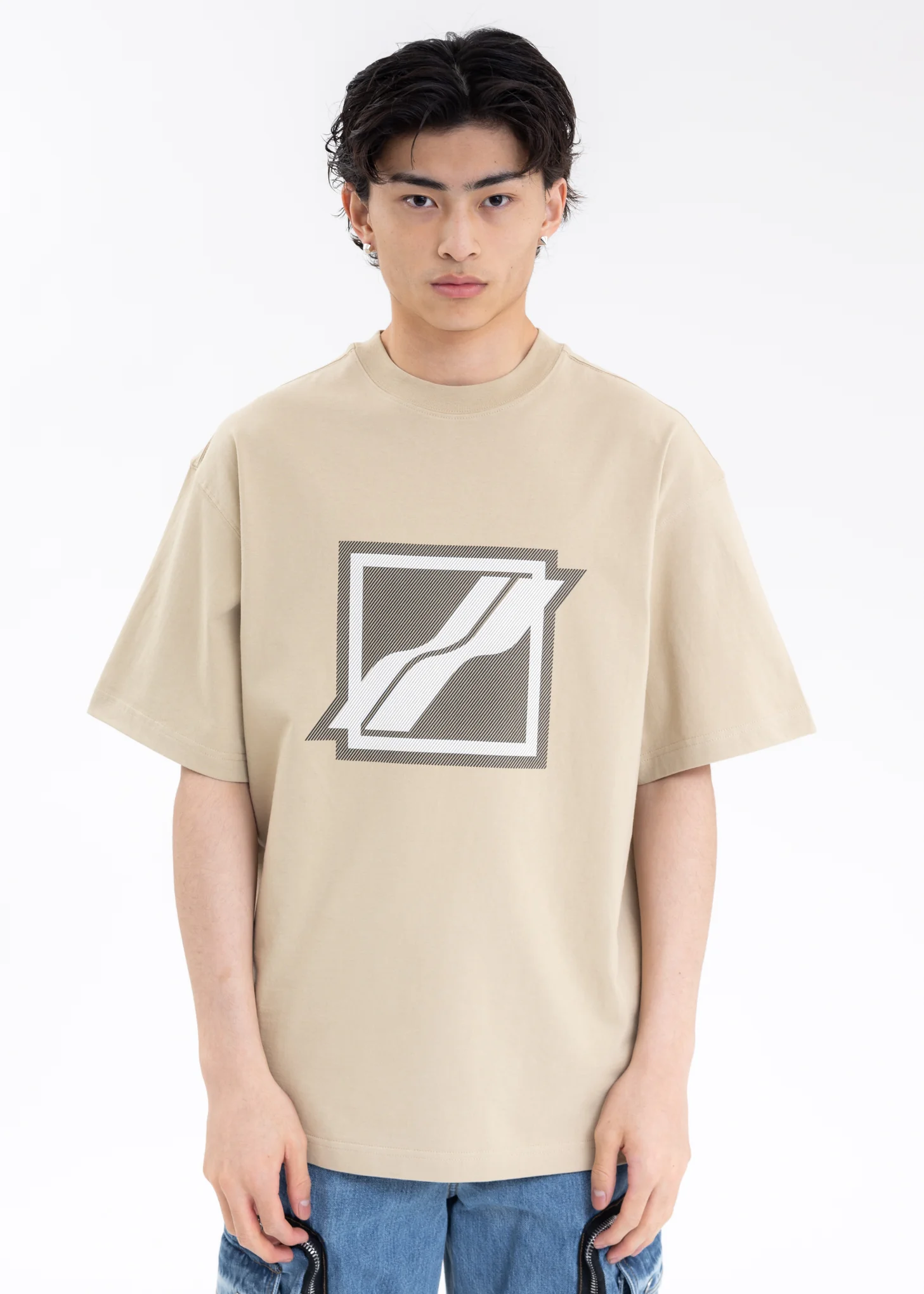 BEIGE STRIPE BIG LOGO T-SHIRT