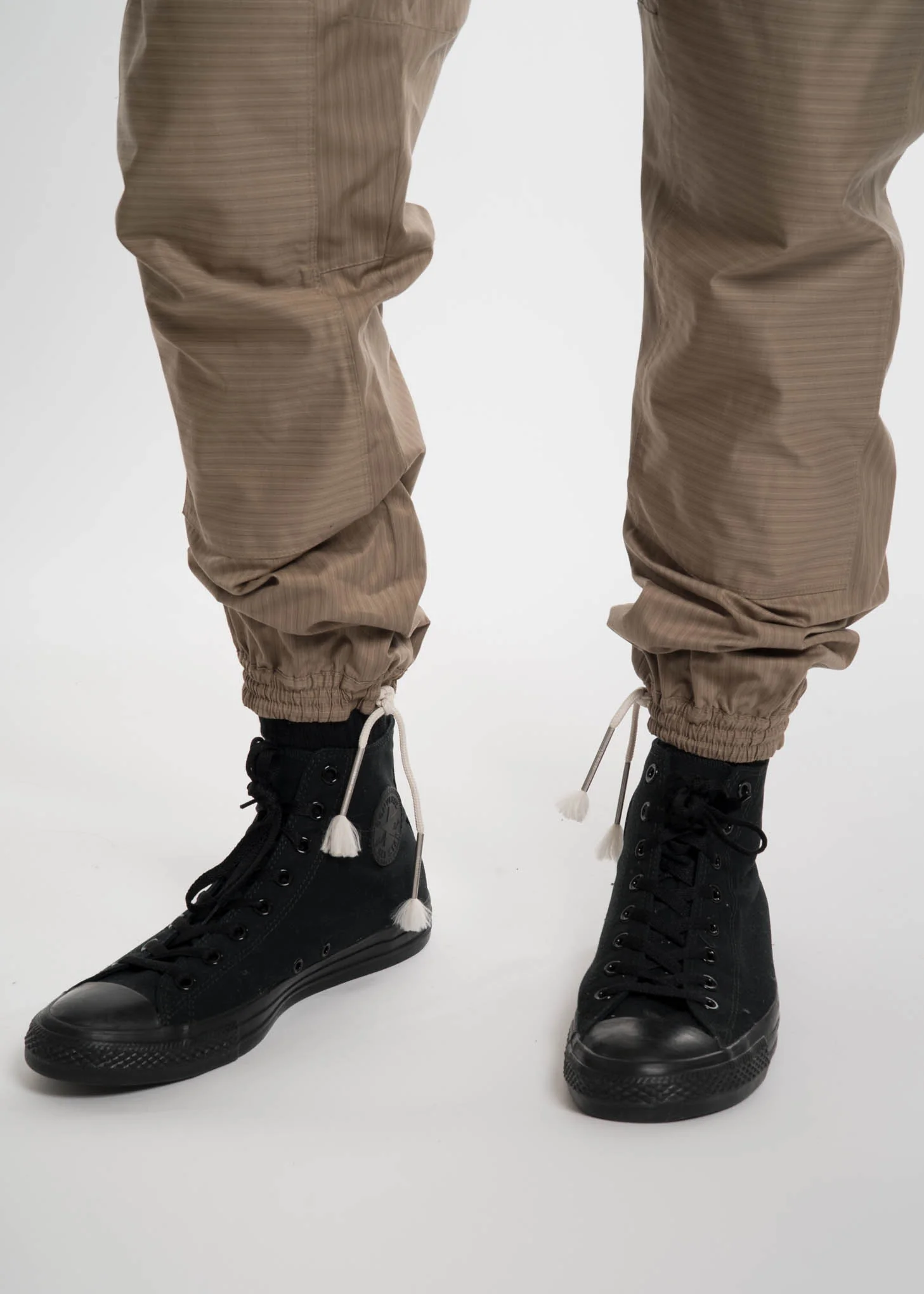 Beige Stripe Cotton Drawstring Pants - Image 5