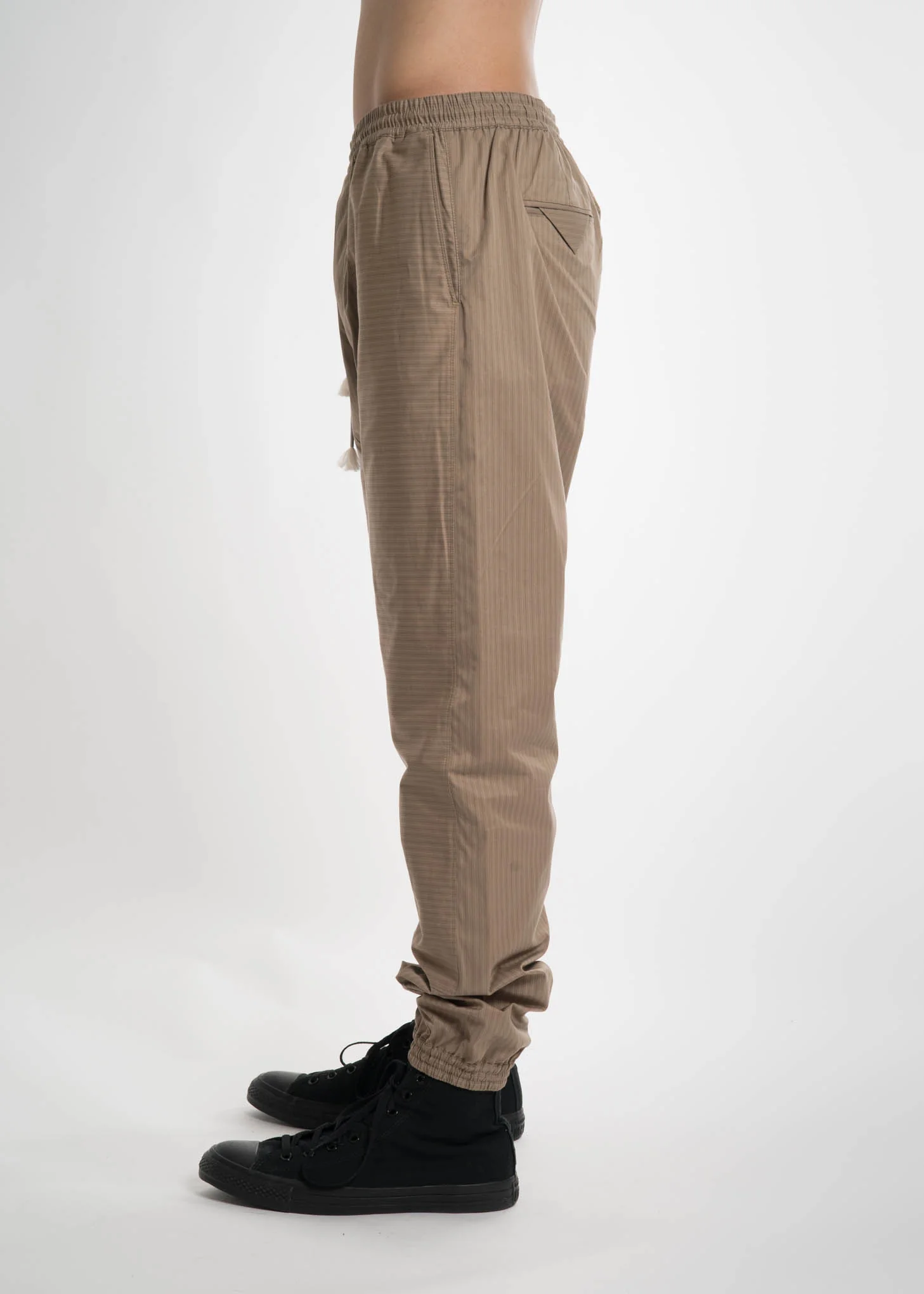 Beige Stripe Cotton Drawstring Pants - Image 6