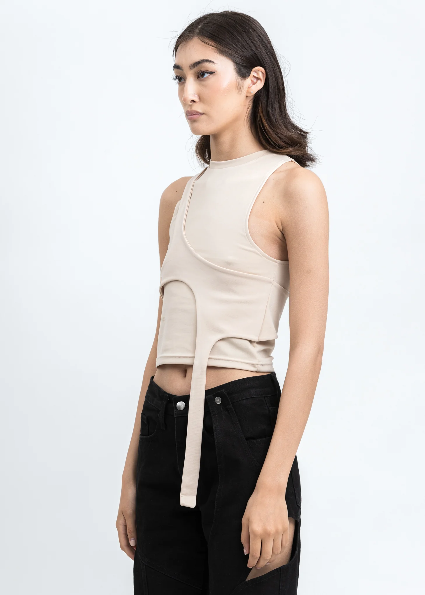 Beige Tight Highneck Tank Top - Image 2