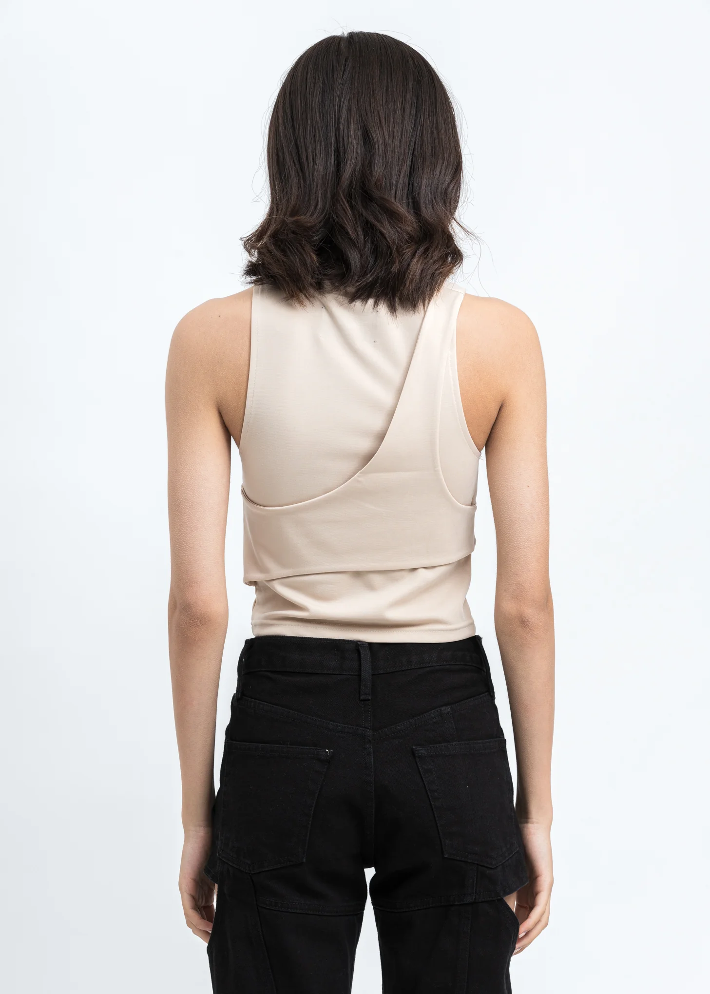 Beige Tight Highneck Tank Top - Image 3