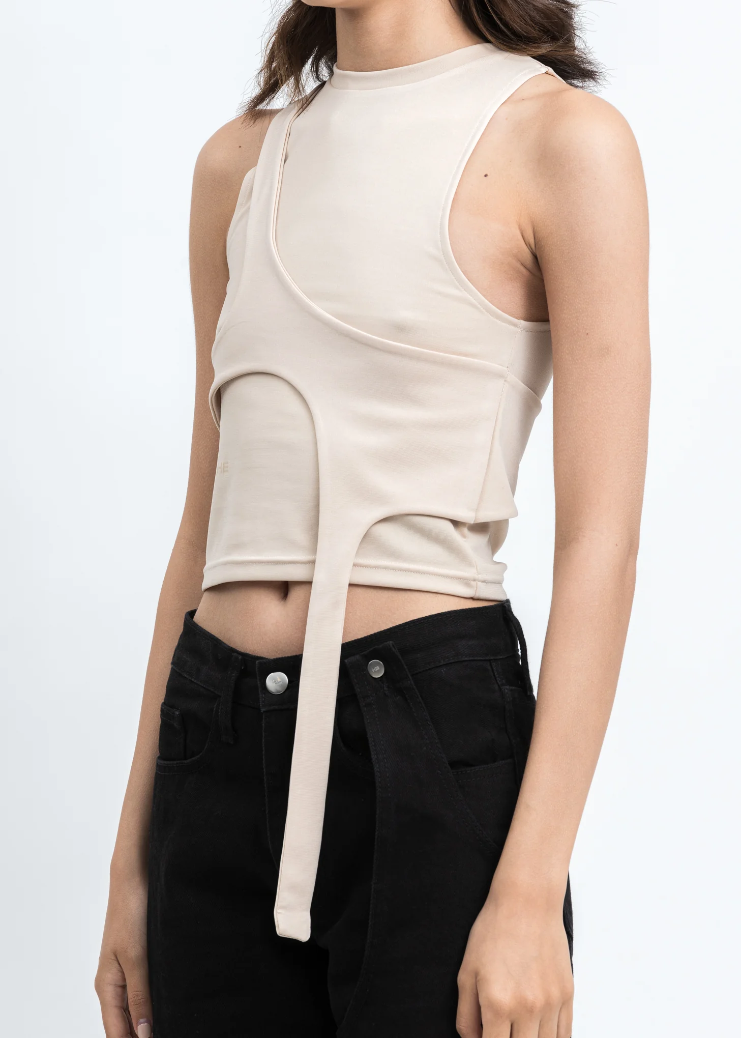 Beige Tight Highneck Tank Top - Image 4