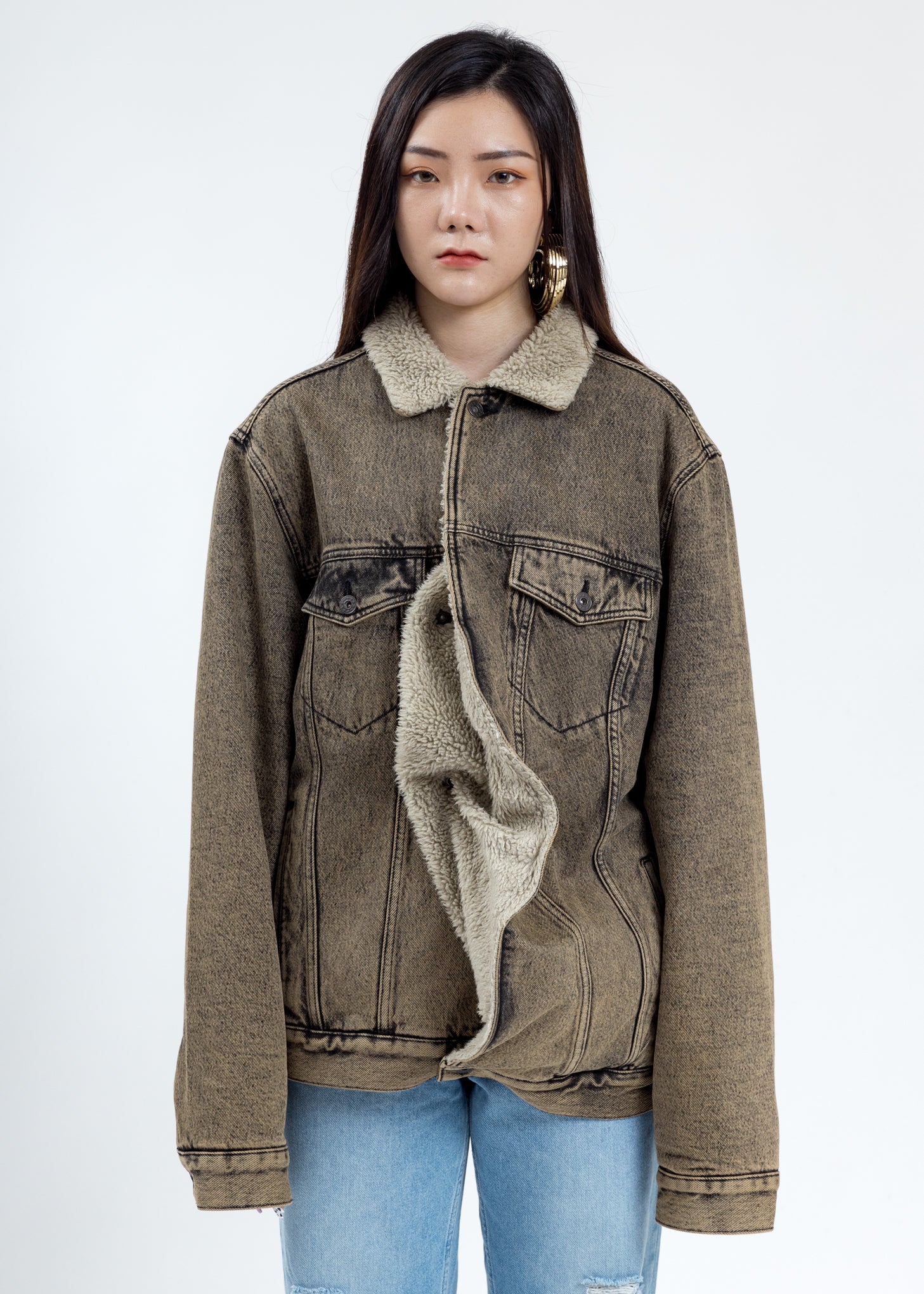 Beige Twisted Denim Jacket
