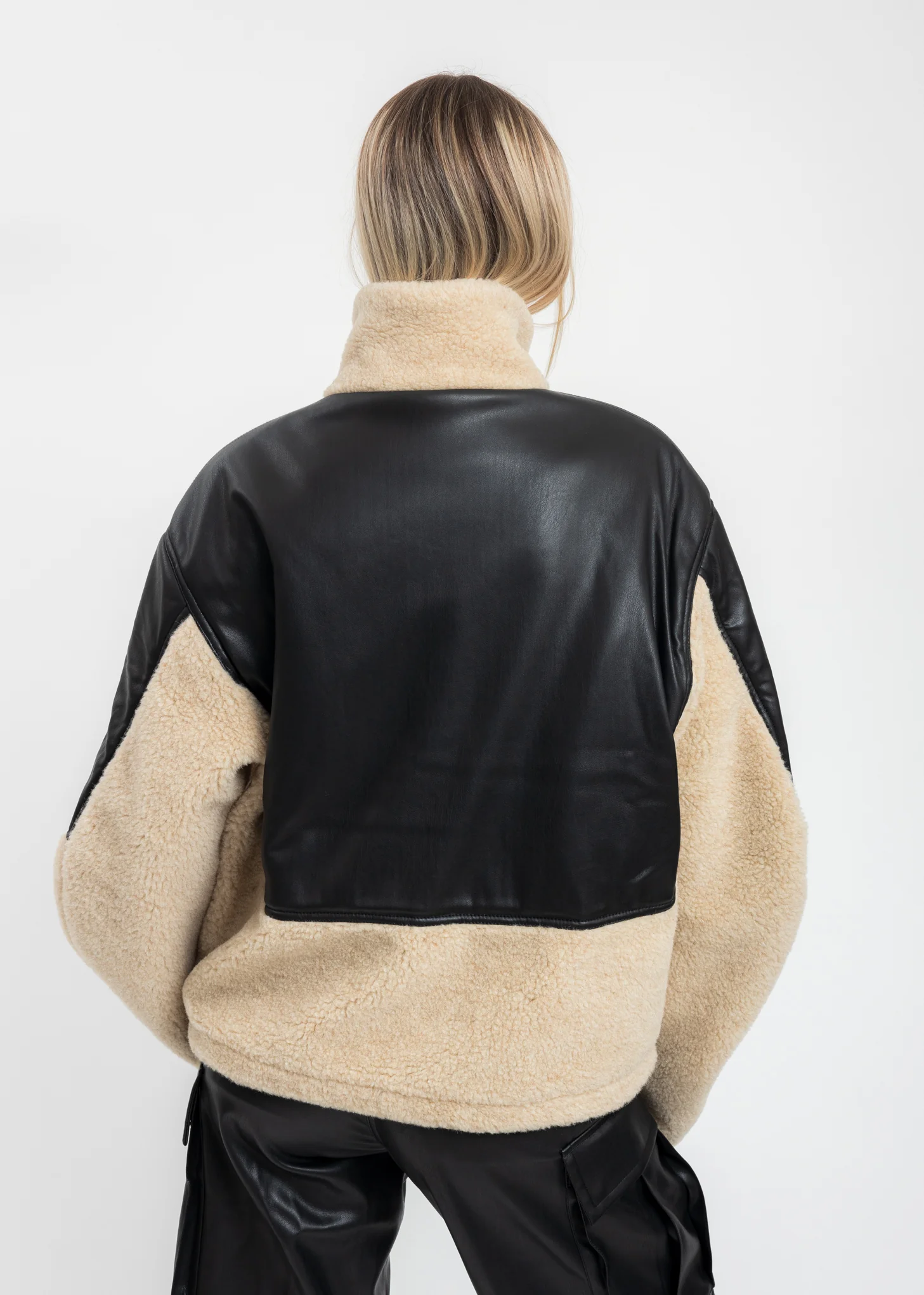 Beige Two Tone Fleece Jacket - Image 2