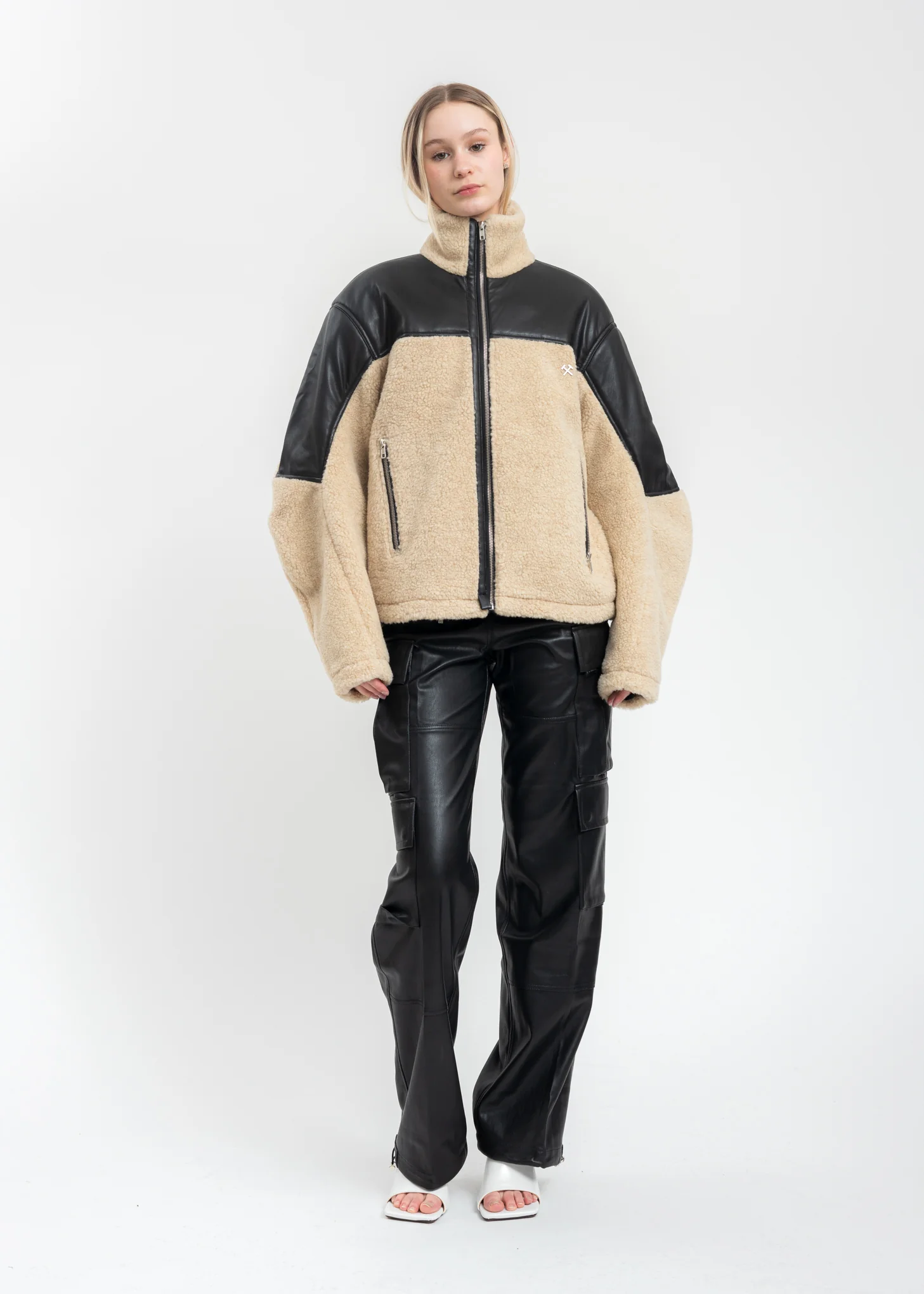 Beige Two Tone Fleece Jacket - Image 6