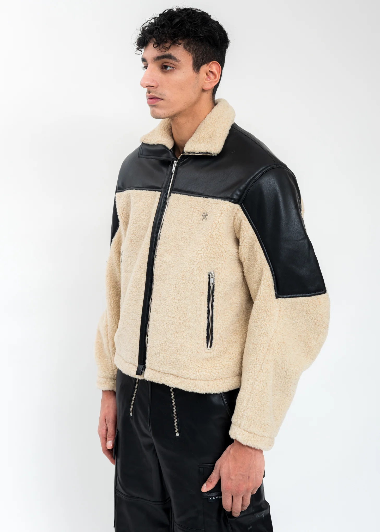 Beige Two Tone Fleece Jacket - Image 3