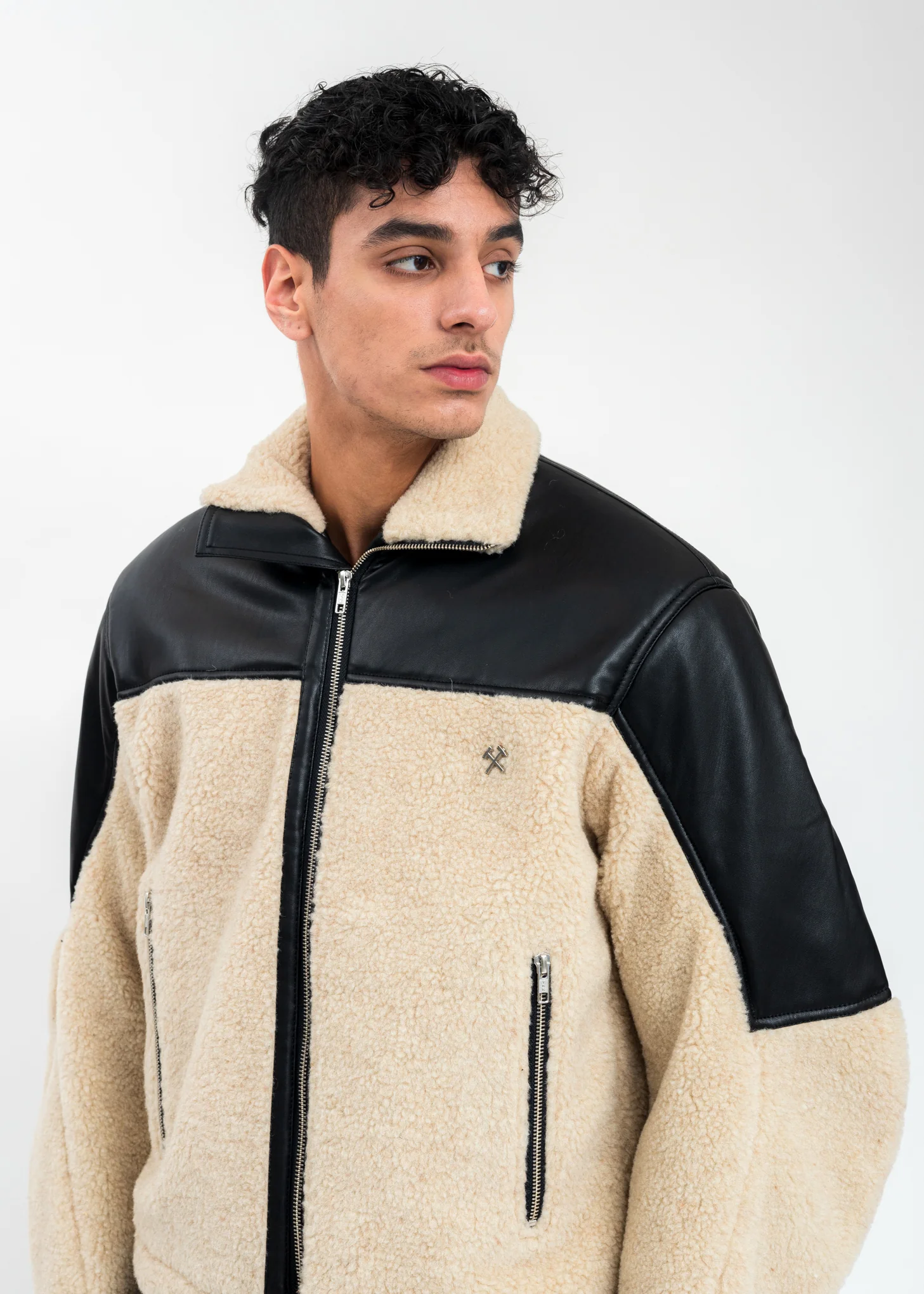 Beige Two Tone Fleece Jacket - Image 4