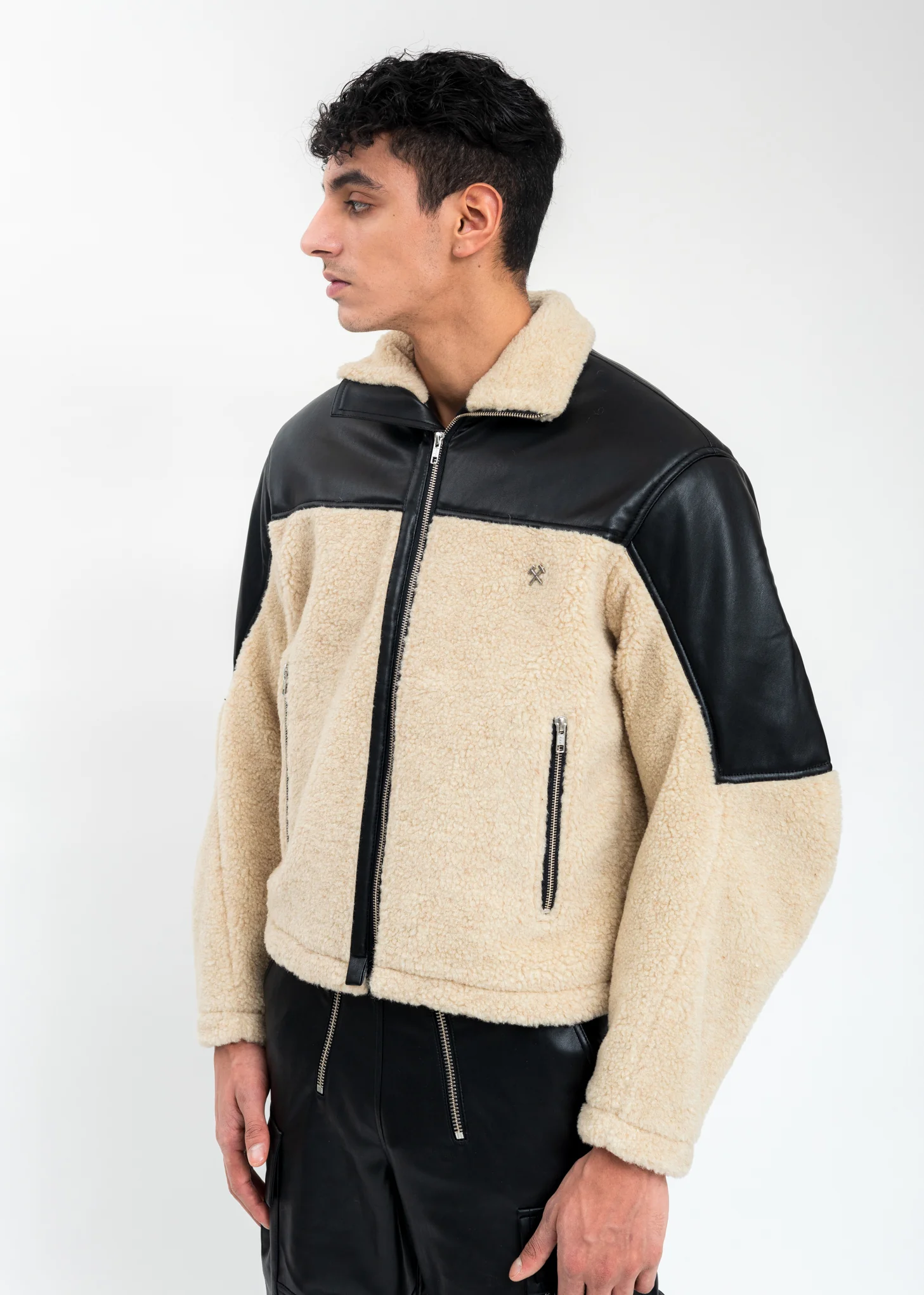 Beige Two Tone Fleece Jacket - Image 9