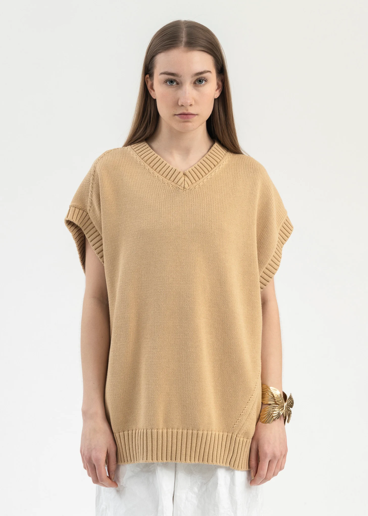 Beige V-Neck Vest