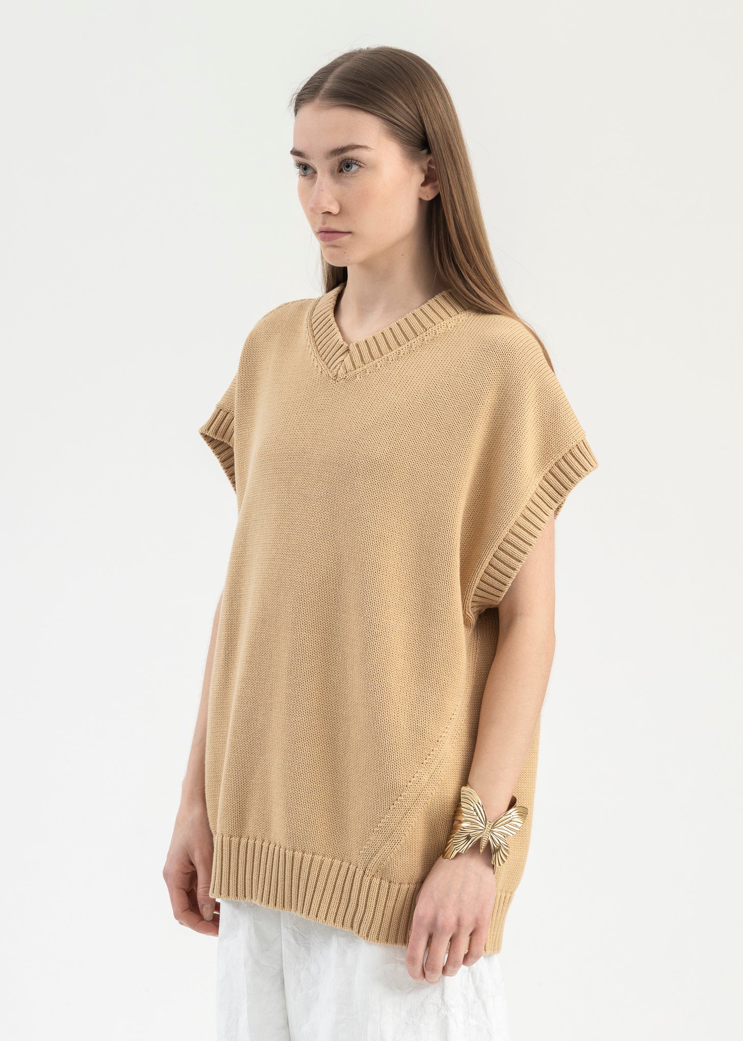 Beige V-Neck Vest - Image 2