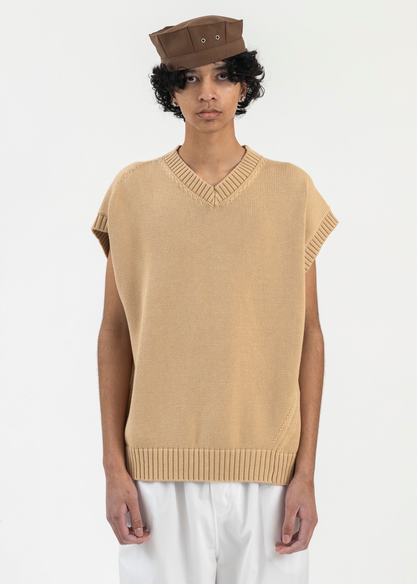 Beige V-Neck Vest