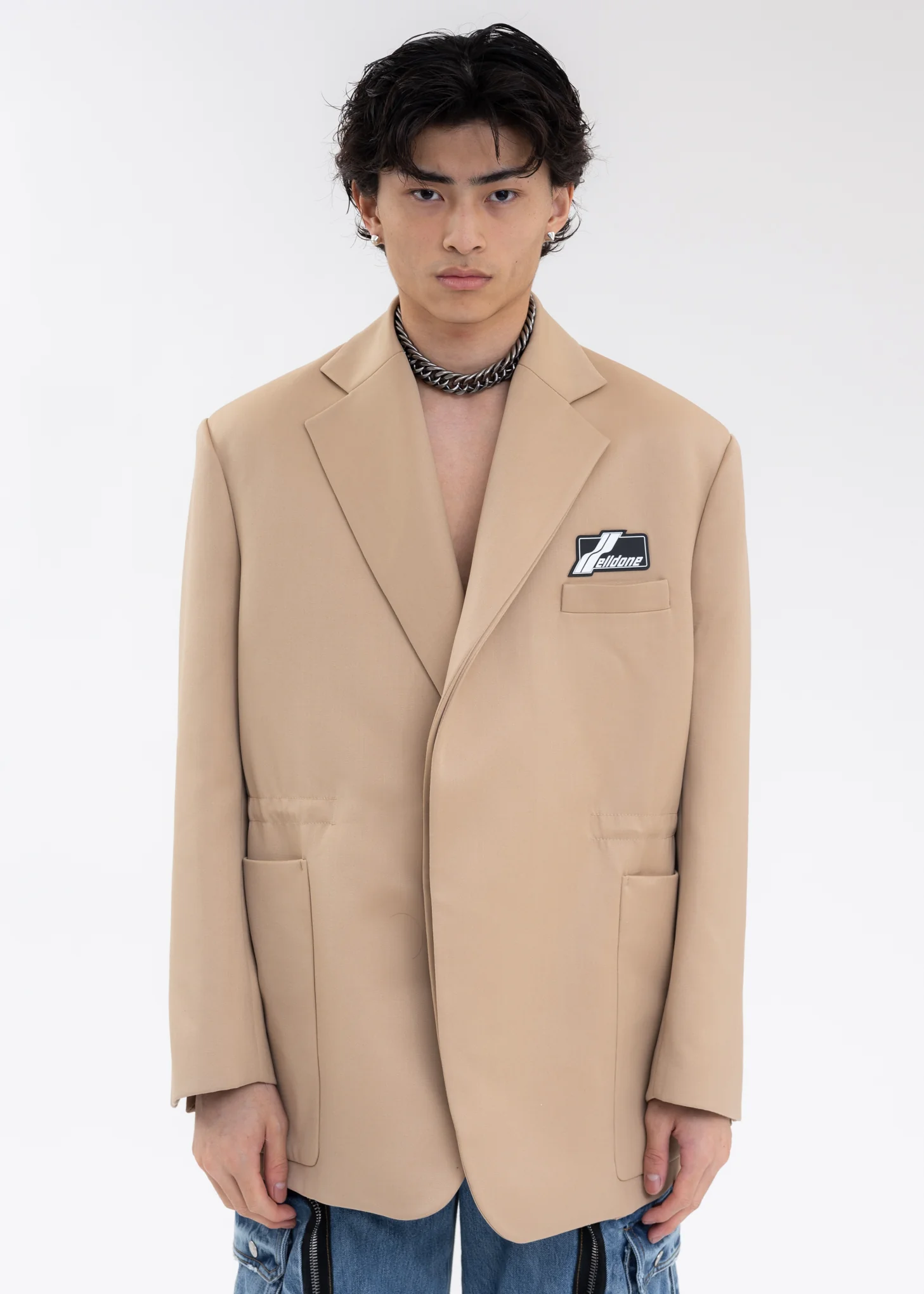 BEIGE WAIST STRING JACKET WITH LOGO WAPPEN