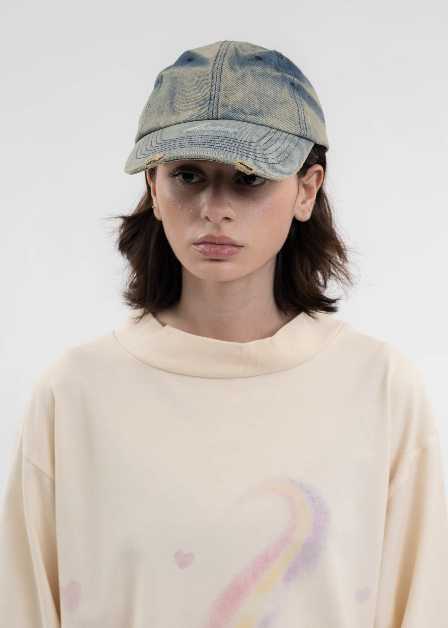 BEIGE WASHED DENIM CAP