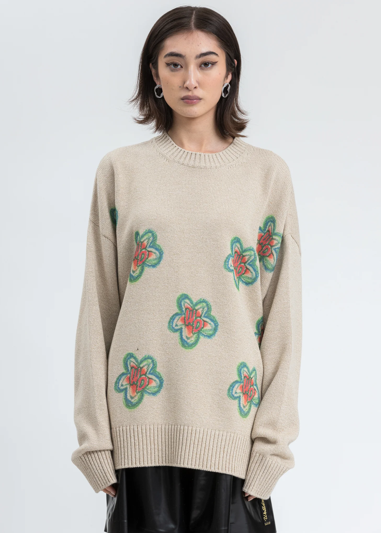 Beige WD Printed Knit Sweater