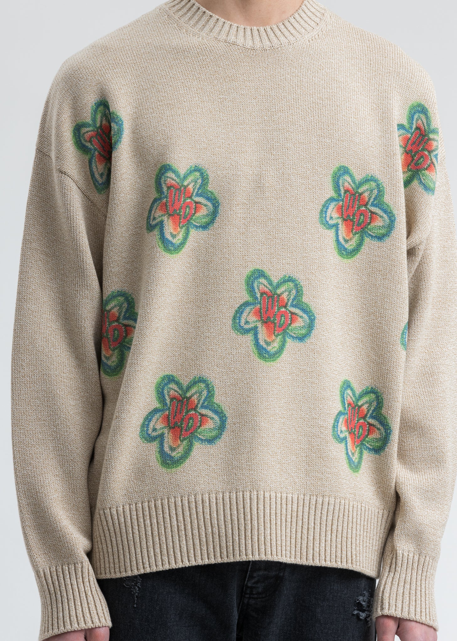 Beige WD Printed Knit Sweater - Image 2