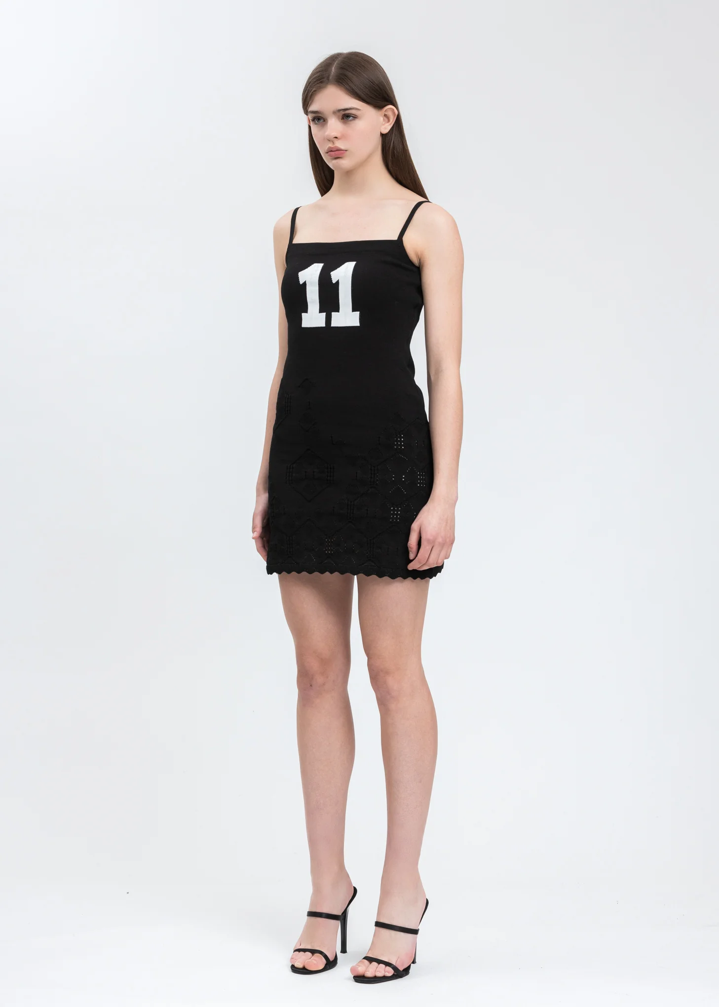 Black '11' Jacquard Lace Mini Dress - Image 2