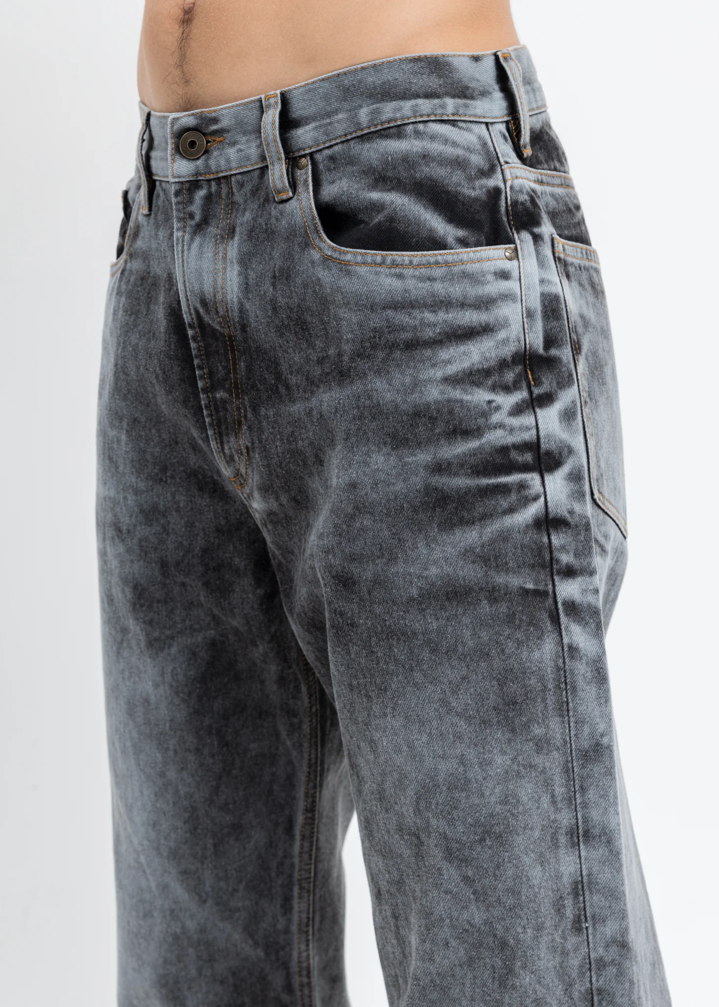 Black Acid Wash Cowboy Cuff Jeans - Image 4