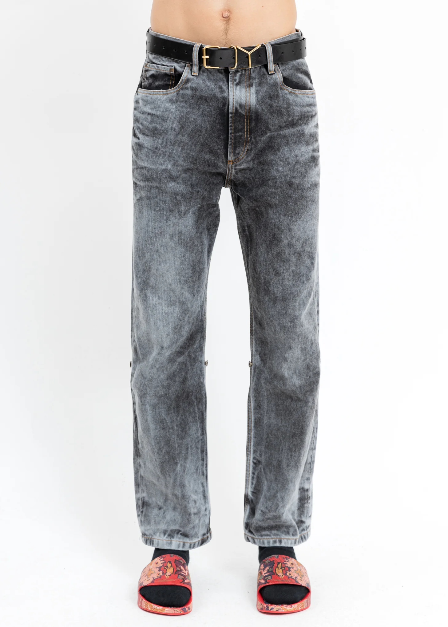 Black Acid Wash Cowboy Cuff Jeans - Image 7