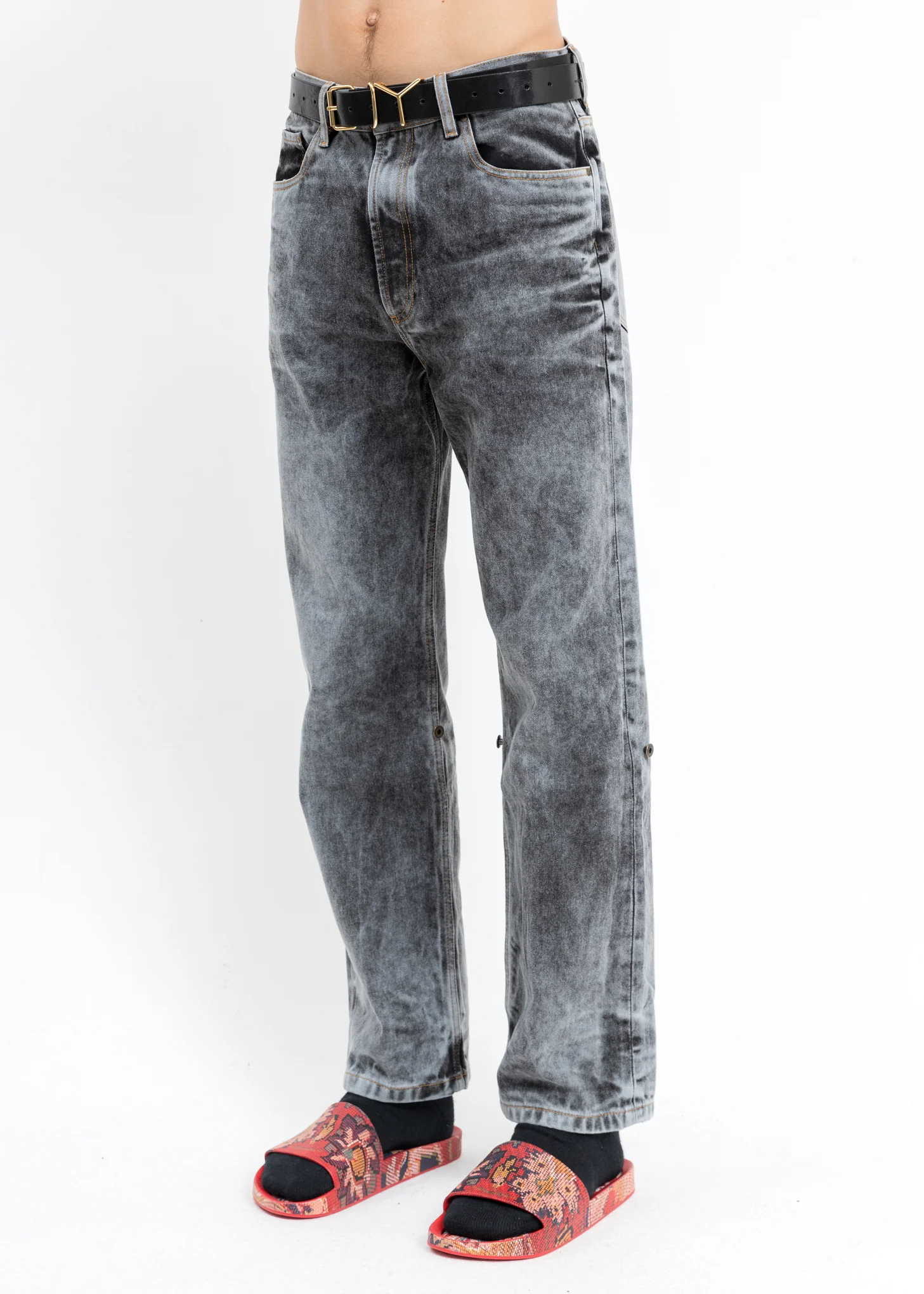 Black Acid Wash Cowboy Cuff Jeans - Image 8
