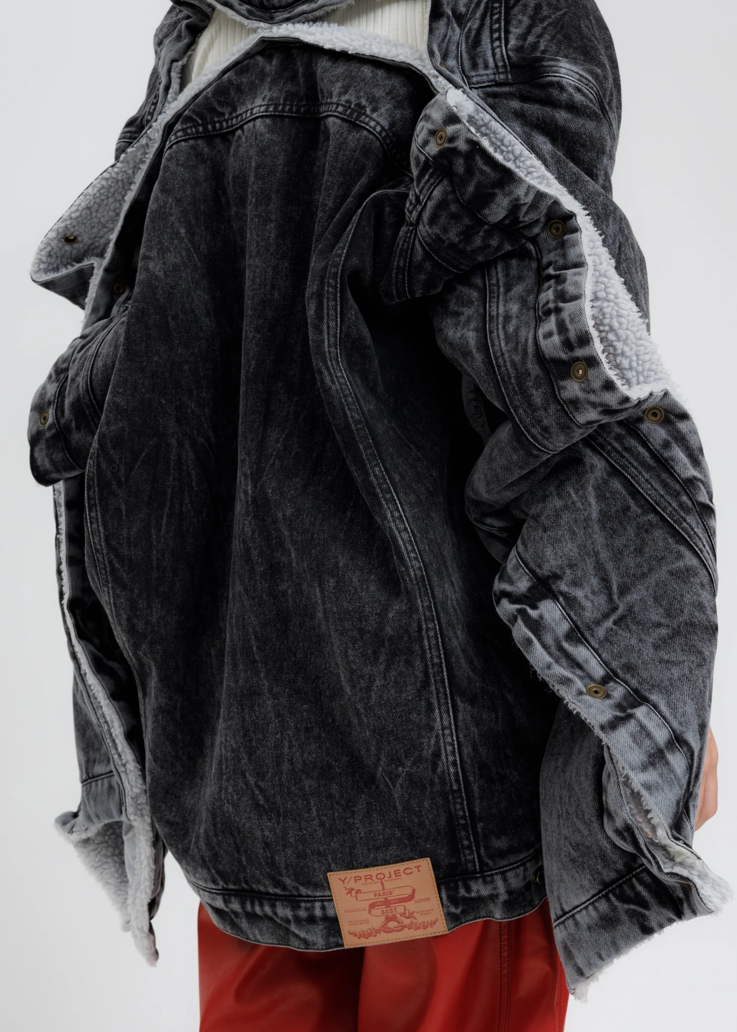 Black Acid Washed Snap Denim Jacket - Image 2