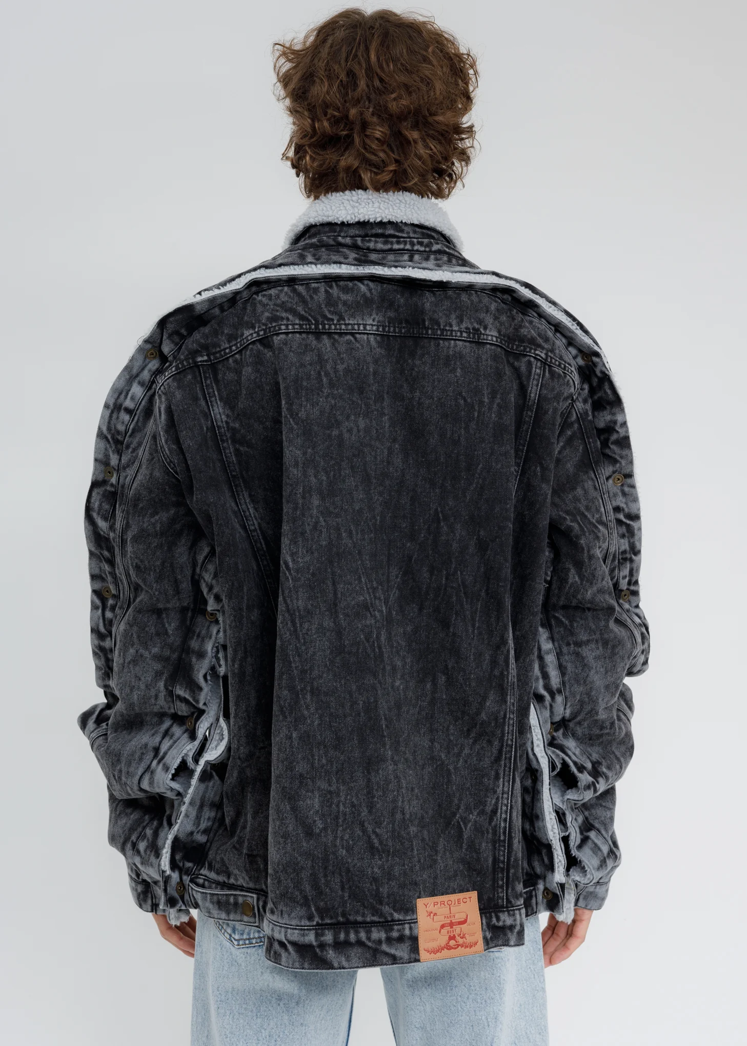 Black Acid Washed Snap Denim Jacket - Image 4