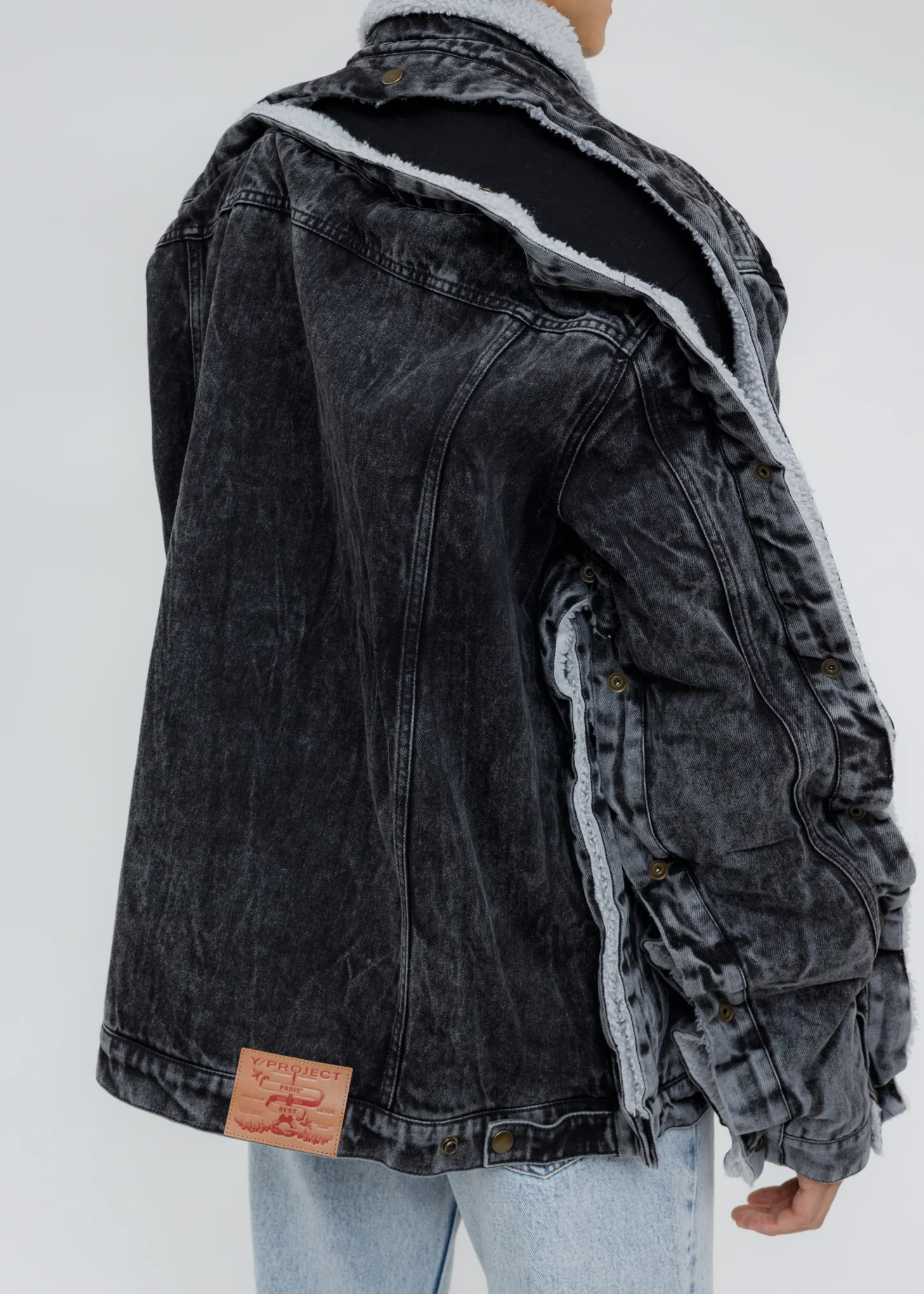 Black Acid Washed Snap Denim Jacket - Image 5