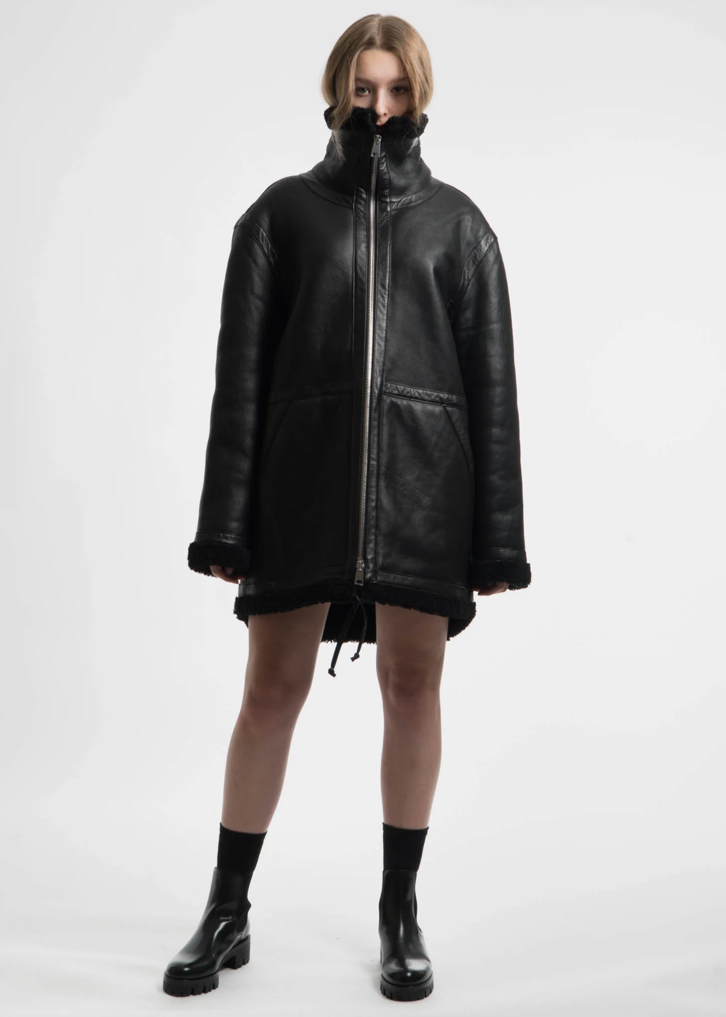 Black Address Shearling Jacket