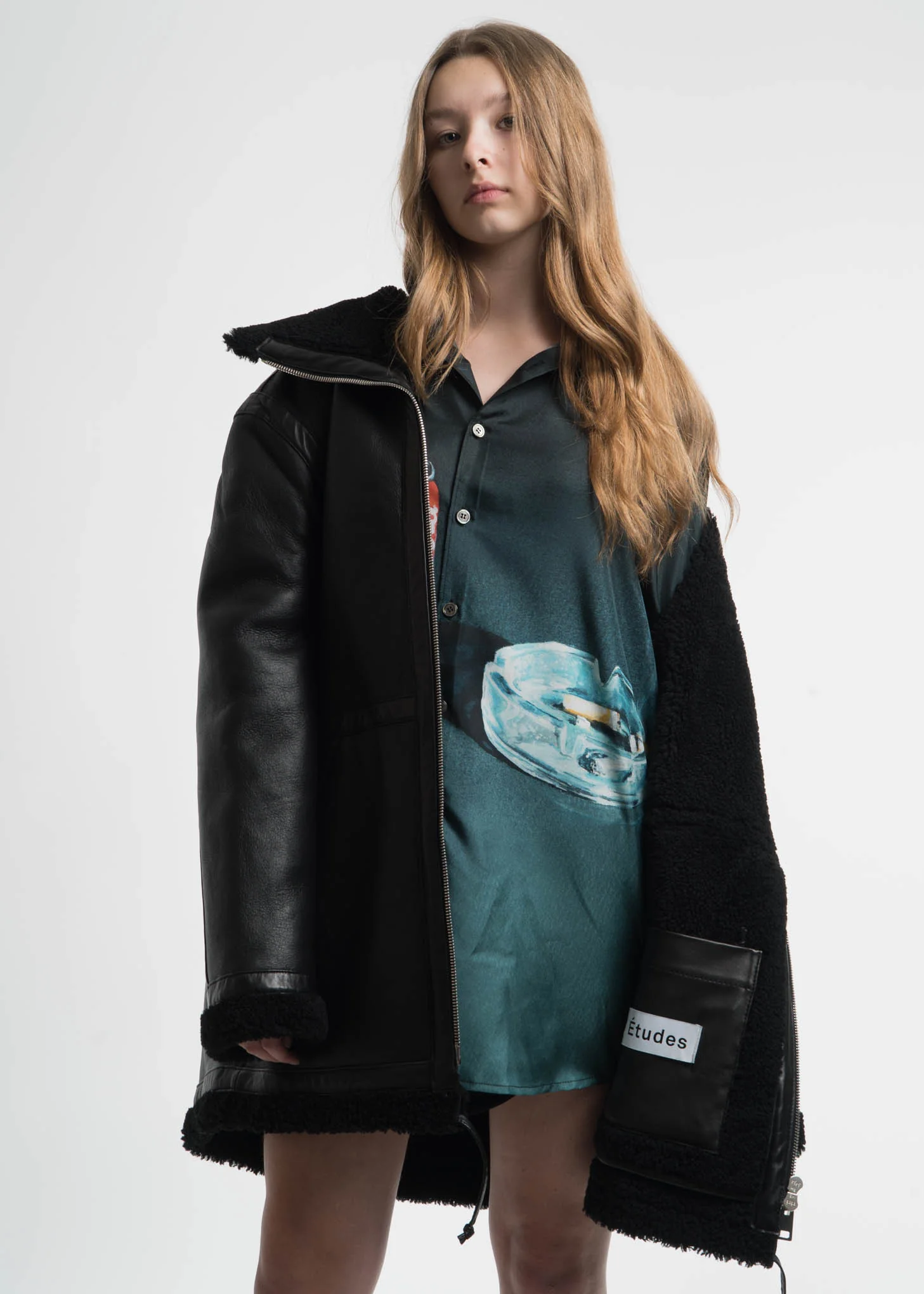 Black Address Shearling Jacket - Image 2