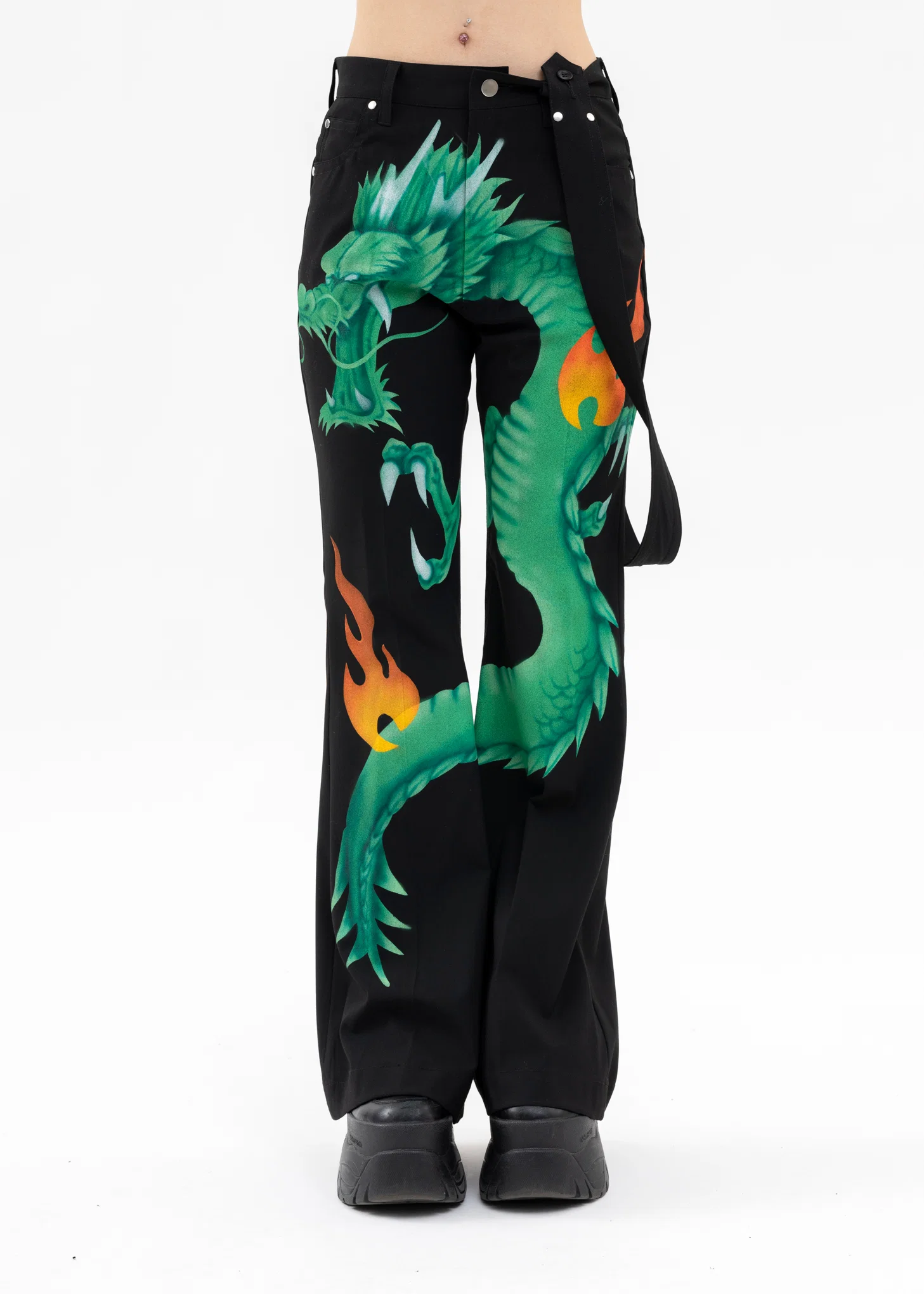 BLACK AIRBRUSH DRAGON FLARE PANTS